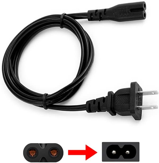 AC 2 Prong C8 Power Cord 5ft Standard 2-Slot for TV PS4 PS5 Speaker Monitor Xbox Wall Power Cable Replacement Black