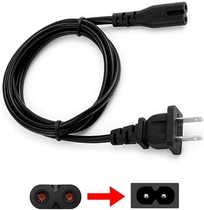 AC 2 Prong C8 Power Cord 5ft Standard 2-Slot for TV PS4 PS5 Speaker Monitor Xbox Wall Power Cable Replacement Black