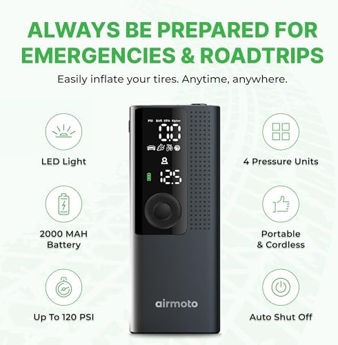 Airmoto Tire Inflator Portable Air Compressor for Cars, Bikes and Bicycles