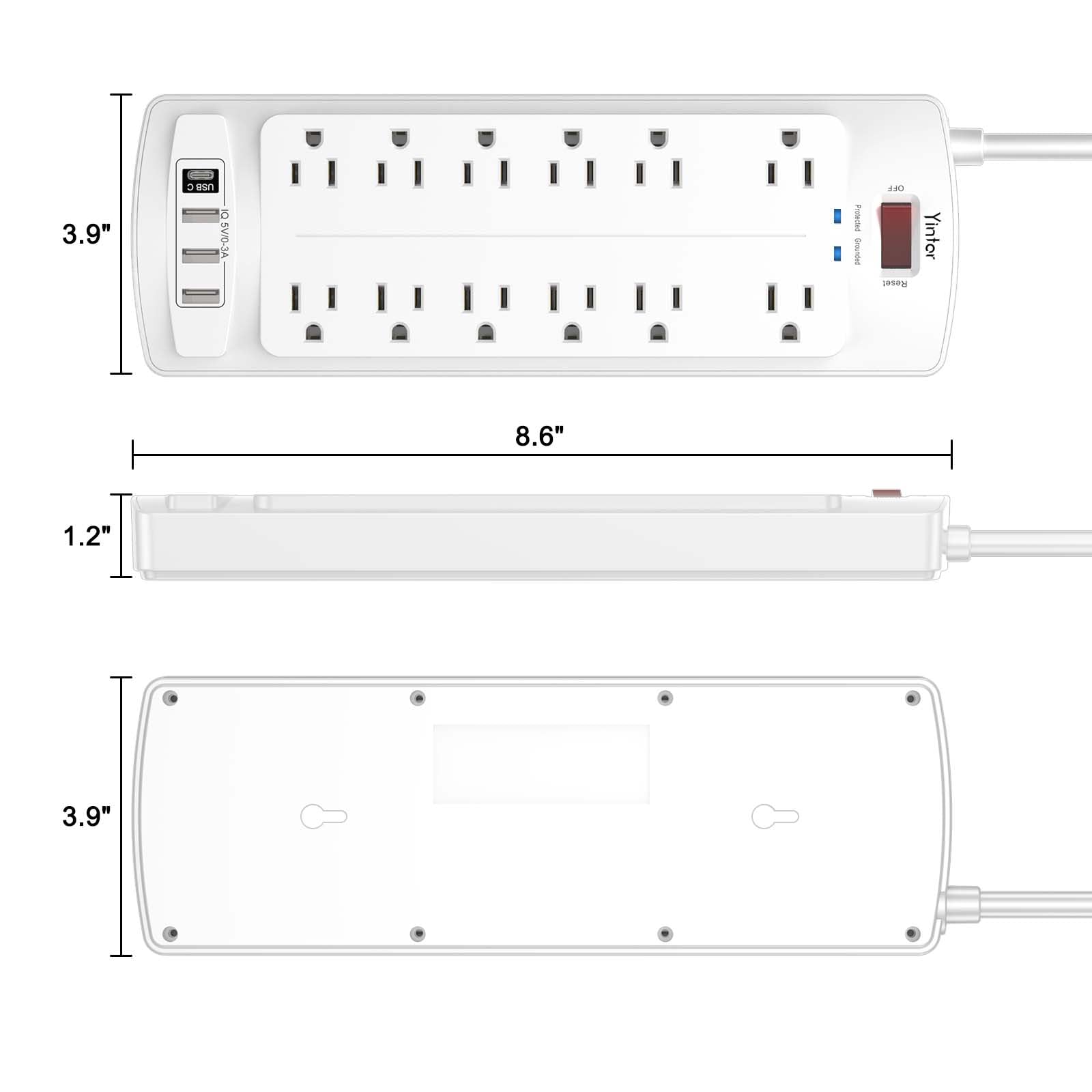 Yintar 6Ft Surge Protector Power Strip with 6 Outlets & 3 USB Ports, Black