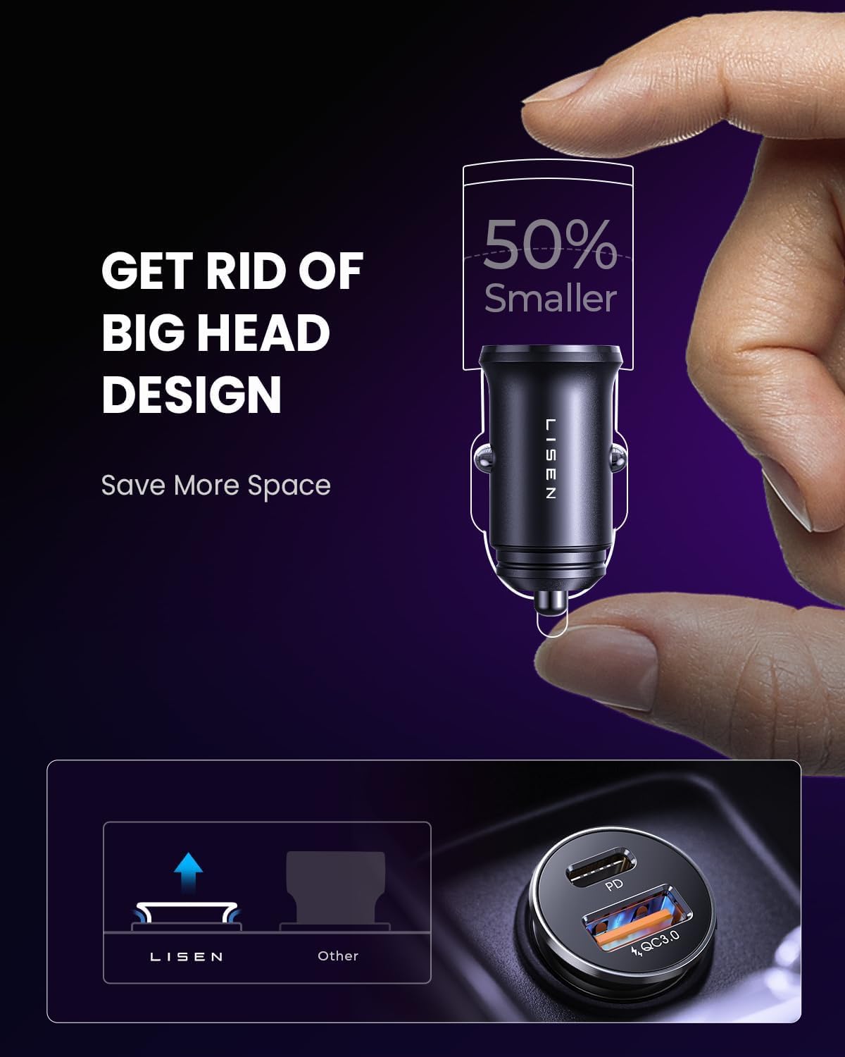 LISEN Car Charger USB C, 69W Cigarette Lighter USB Charger Adapter, 2 Pack