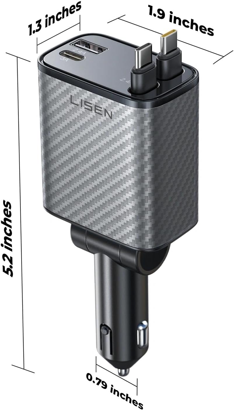 LISEN 72W Retractable Car Charger Ultra-Compact USBC Fast Car Charger