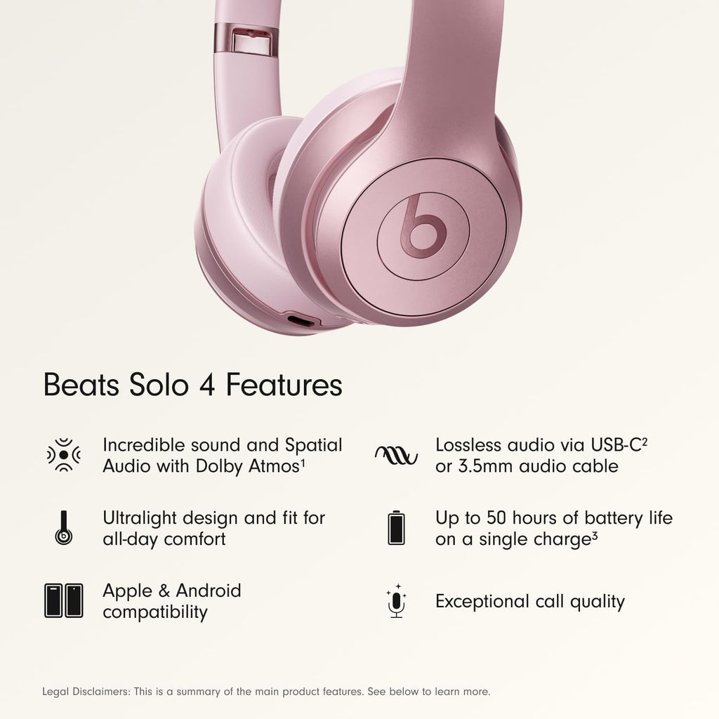 Beats Solo 4 - Wireless On-Ear Bluetooth Headphones, Up to 50-Hour Battery Life, Ultra-Lightweight Comfort, Powerful and Balanced Sound, Apple & Android Compatible - Matte Black
