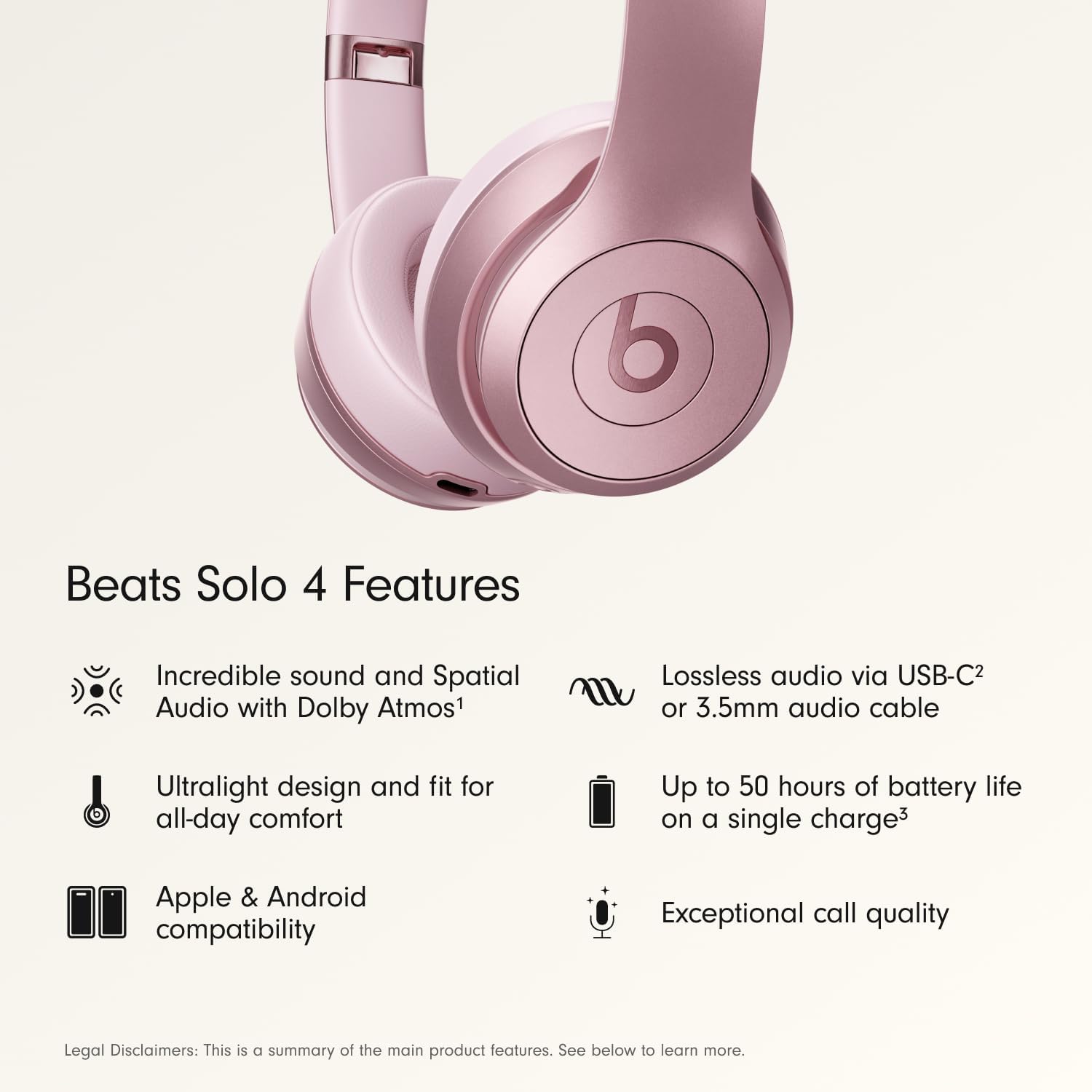 Beats Solo 4 - Wireless On-Ear Bluetooth Headphones, Up to 50-Hour Battery Life, Ultra-Lightweight Comfort, Powerful and Balanced Sound, Apple & Android Compatible - Matte Black