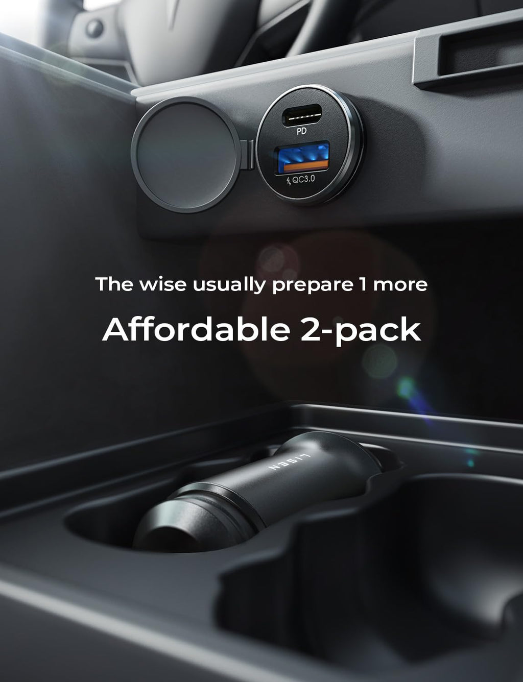 LISEN Car Charger USB C, 69W Cigarette Lighter USB Charger Adapter, 2 Pack