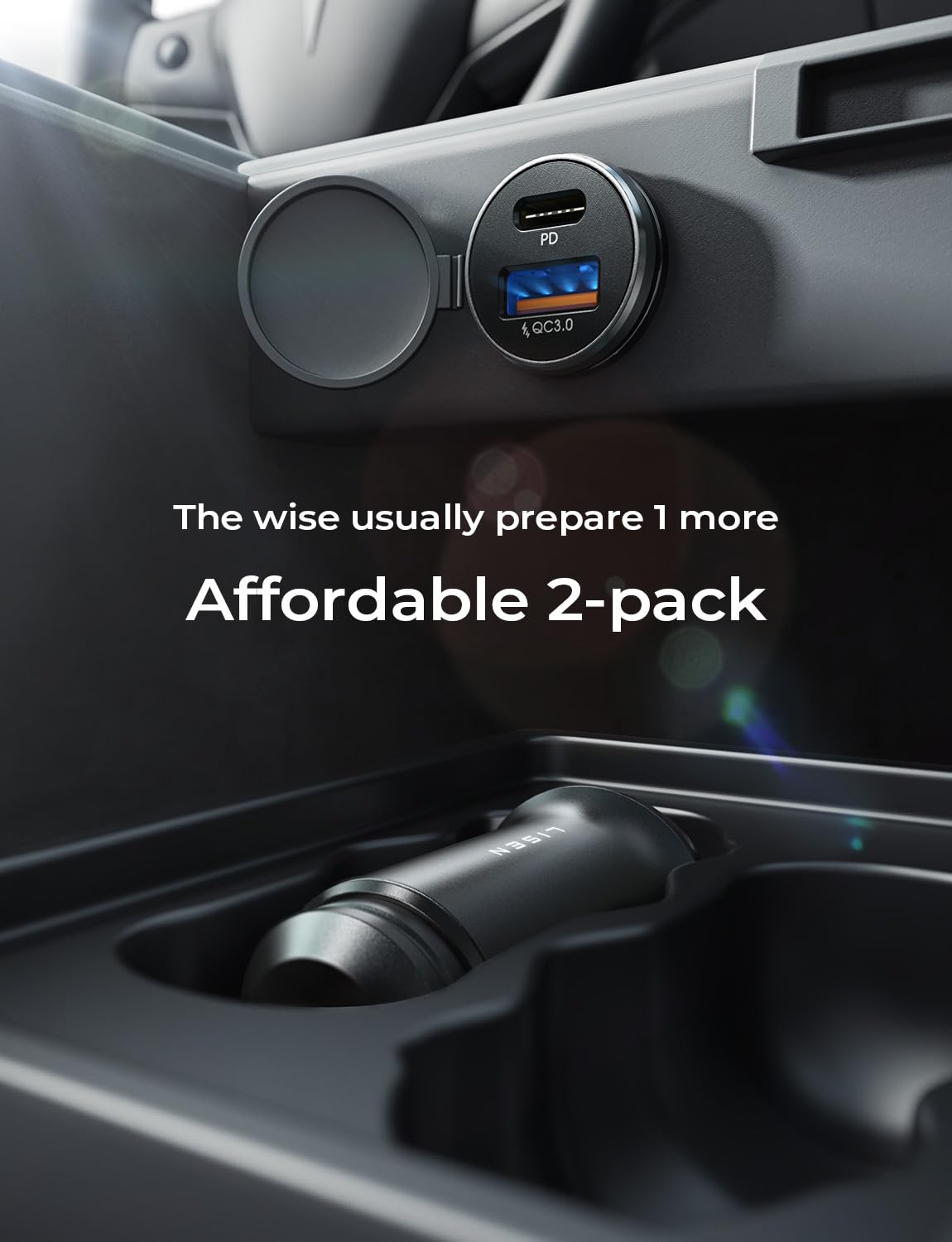 LISEN Car Charger USB C, 69W Cigarette Lighter USB Charger Adapter, 2 Pack