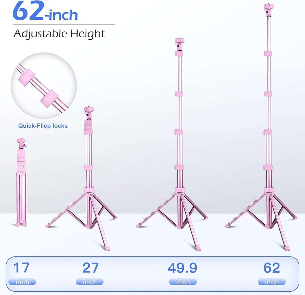 SENSYNE 72" Phone Tripod & Selfie Stick, Extendable Cell Phone Tripod Stand with Wireless Remote and Phone Holder, Compatible with iPhone Android Phone, Camera, Pink