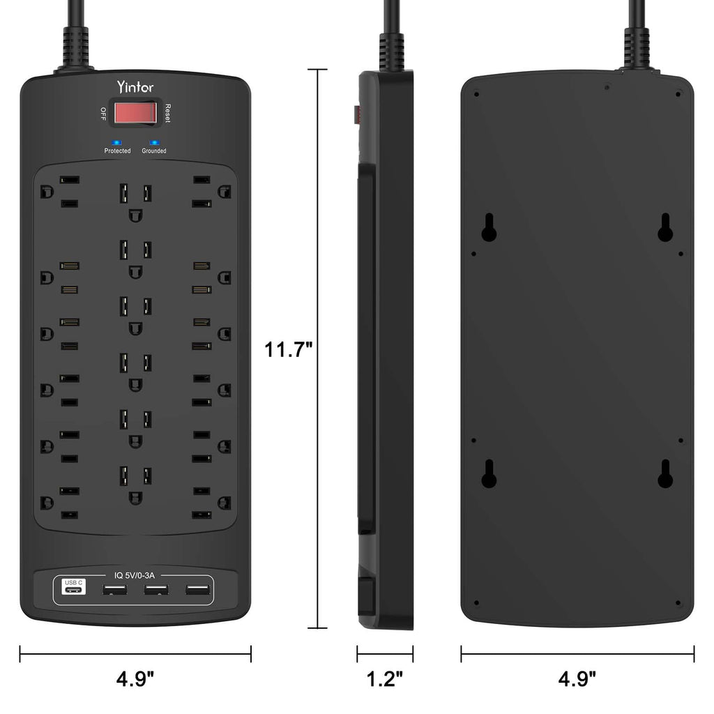 Yintar 6Ft Surge Protector Power Strip with 6 Outlets & 3 USB Ports, Black