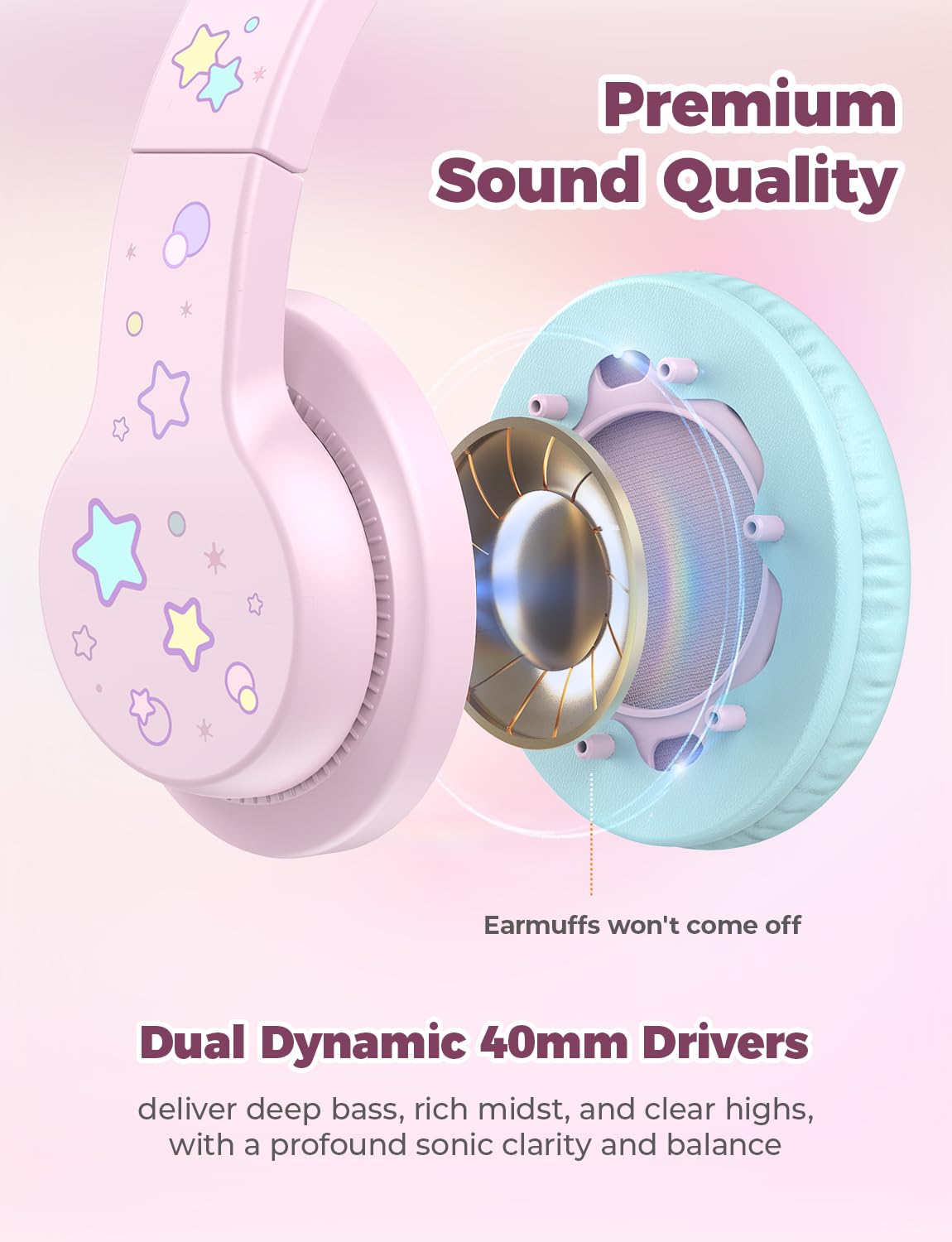iClever HS19 Kids Headphones for School, Over-Ear for Toddler Boys Girls