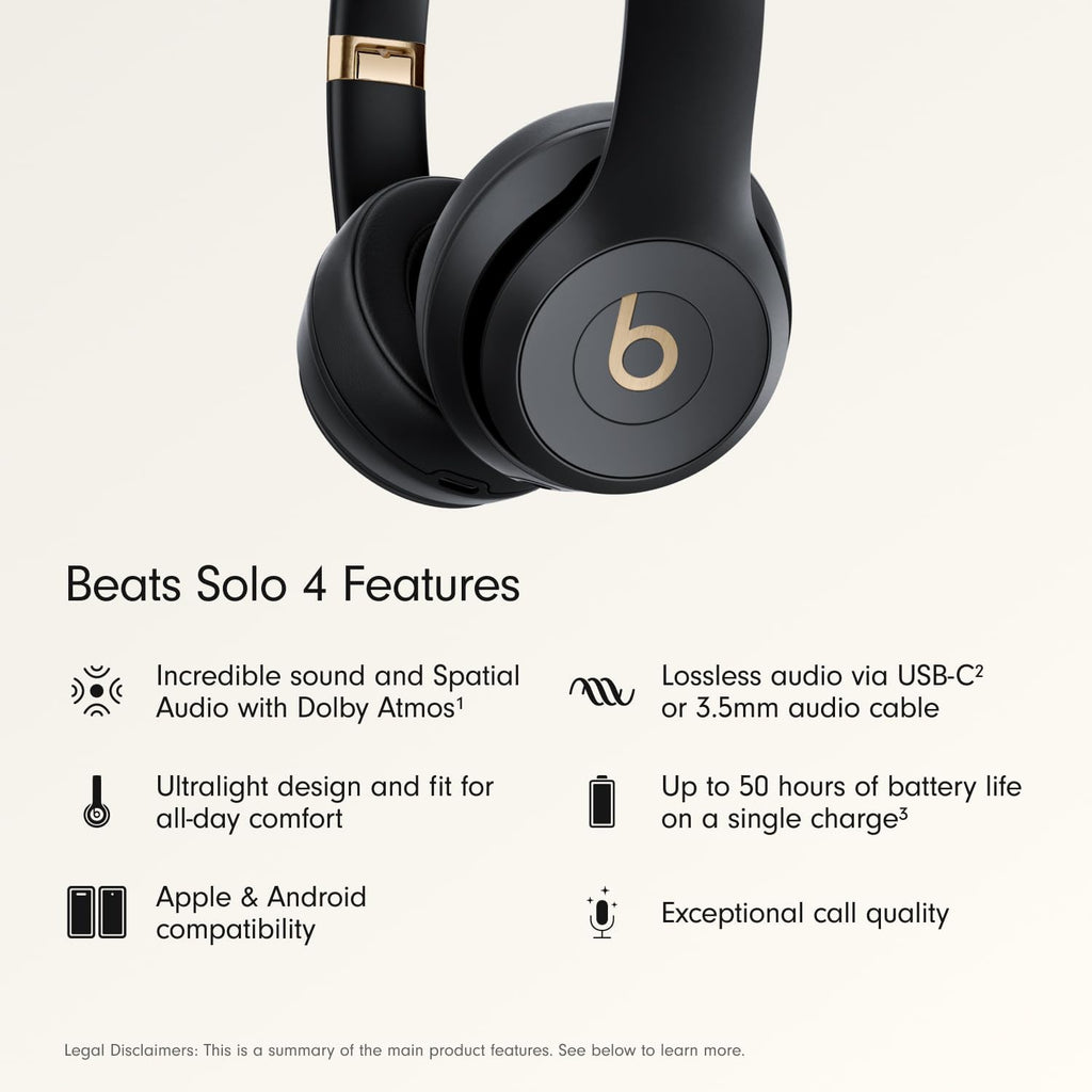 Beats Solo 4 - Wireless On-Ear Bluetooth Headphones, Up to 50-Hour Battery Life, Ultra-Lightweight Comfort, Powerful and Balanced Sound, Apple & Android Compatible - Matte Black