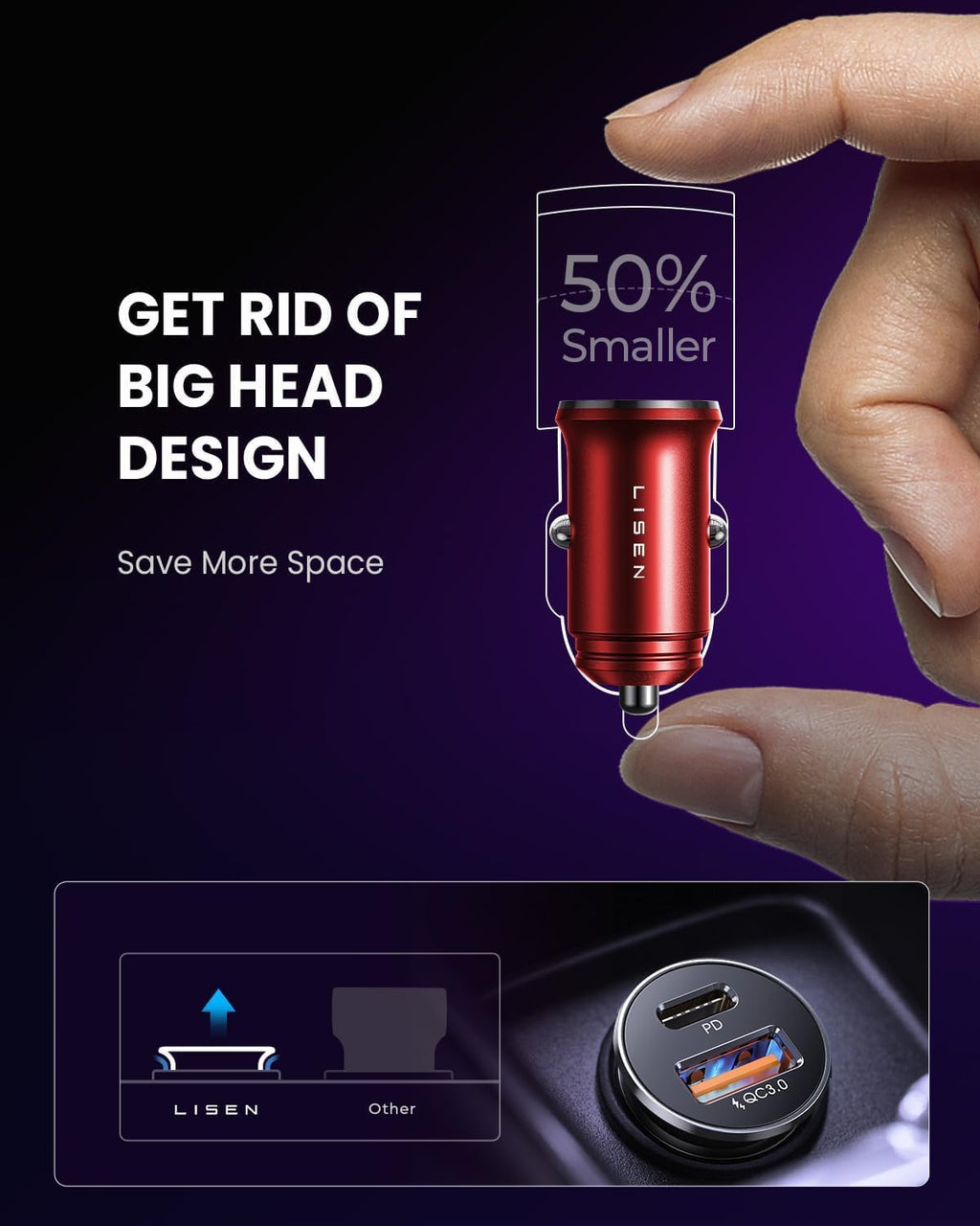 LISEN Car Charger USB C, 69W Cigarette Lighter USB Charger Adapter, 2 Pack