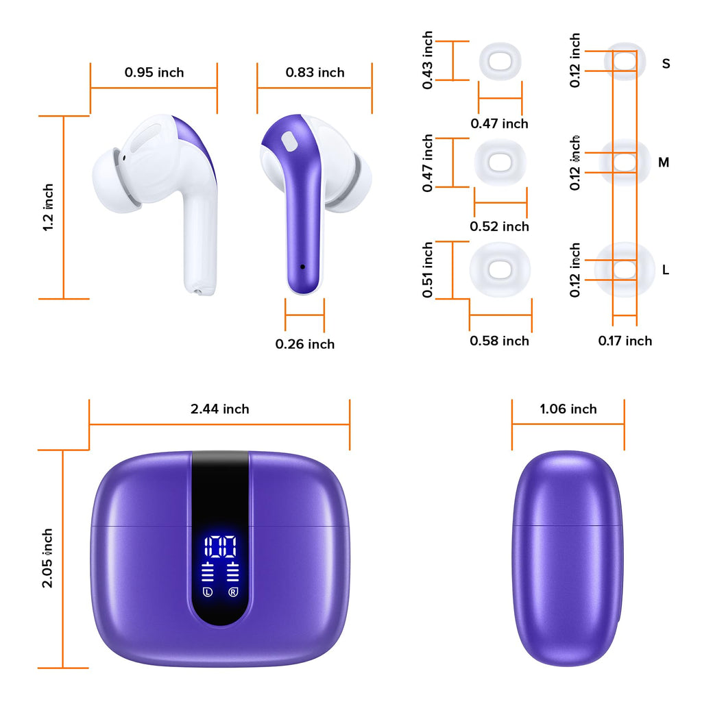 TAGRY Bluetooth Headphones True Wireless Earbuds 60H Playback LED Power Display Earphones with Wireless Charging Case IPX5 Waterproof in-Ear Ear buds with Mic for TV Smart Phone Laptop Computer Sports