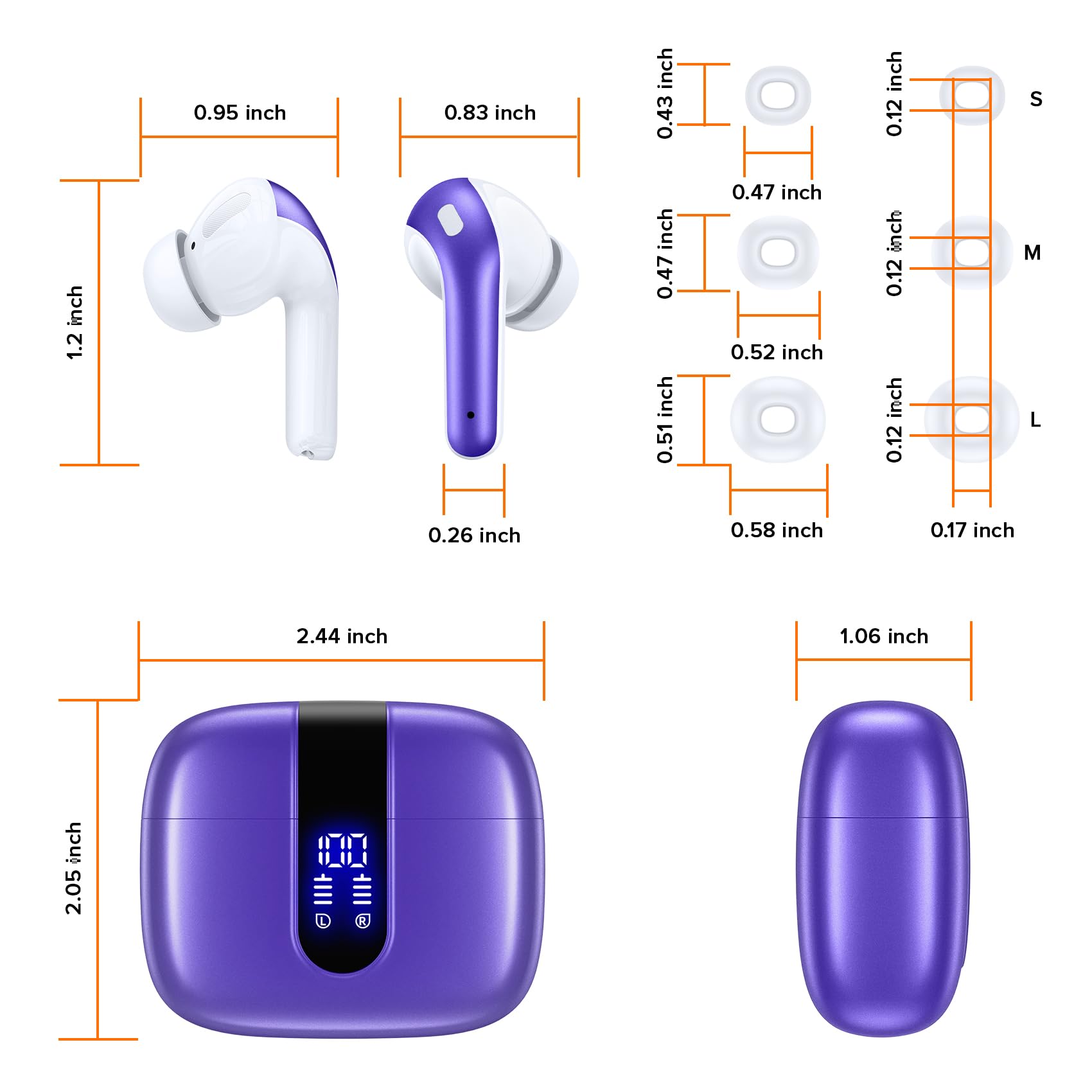 TAGRY Bluetooth Headphones True Wireless Earbuds 60H Playback LED Power Display Earphones with Wireless Charging Case IPX5 Waterproof in-Ear Ear buds with Mic for TV Smart Phone Laptop Computer Sports