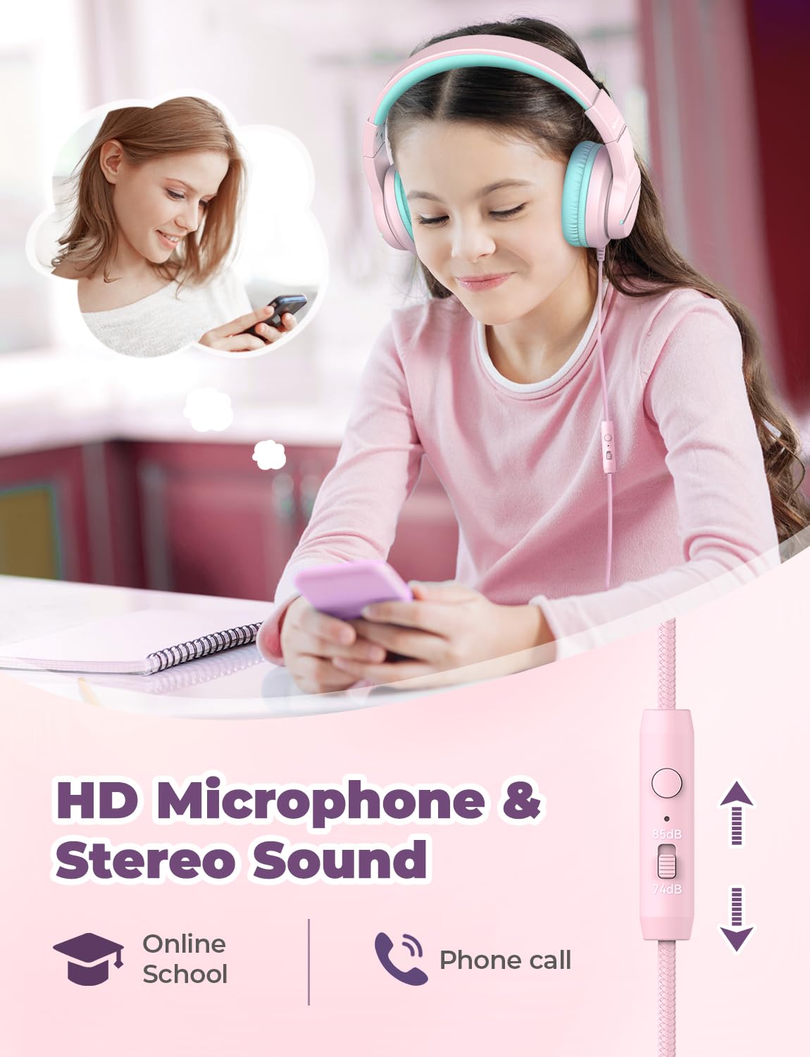 iClever HS19 Kids Headphones for School, Over-Ear for Toddler Boys Girls