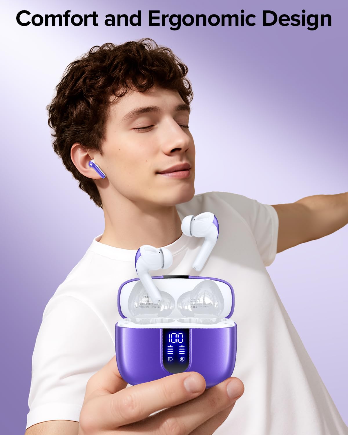 TAGRY Bluetooth Headphones True Wireless Earbuds 60H Playback LED Power Display Earphones with Wireless Charging Case IPX5 Waterproof in-Ear Ear buds with Mic for TV Smart Phone Laptop Computer Sports