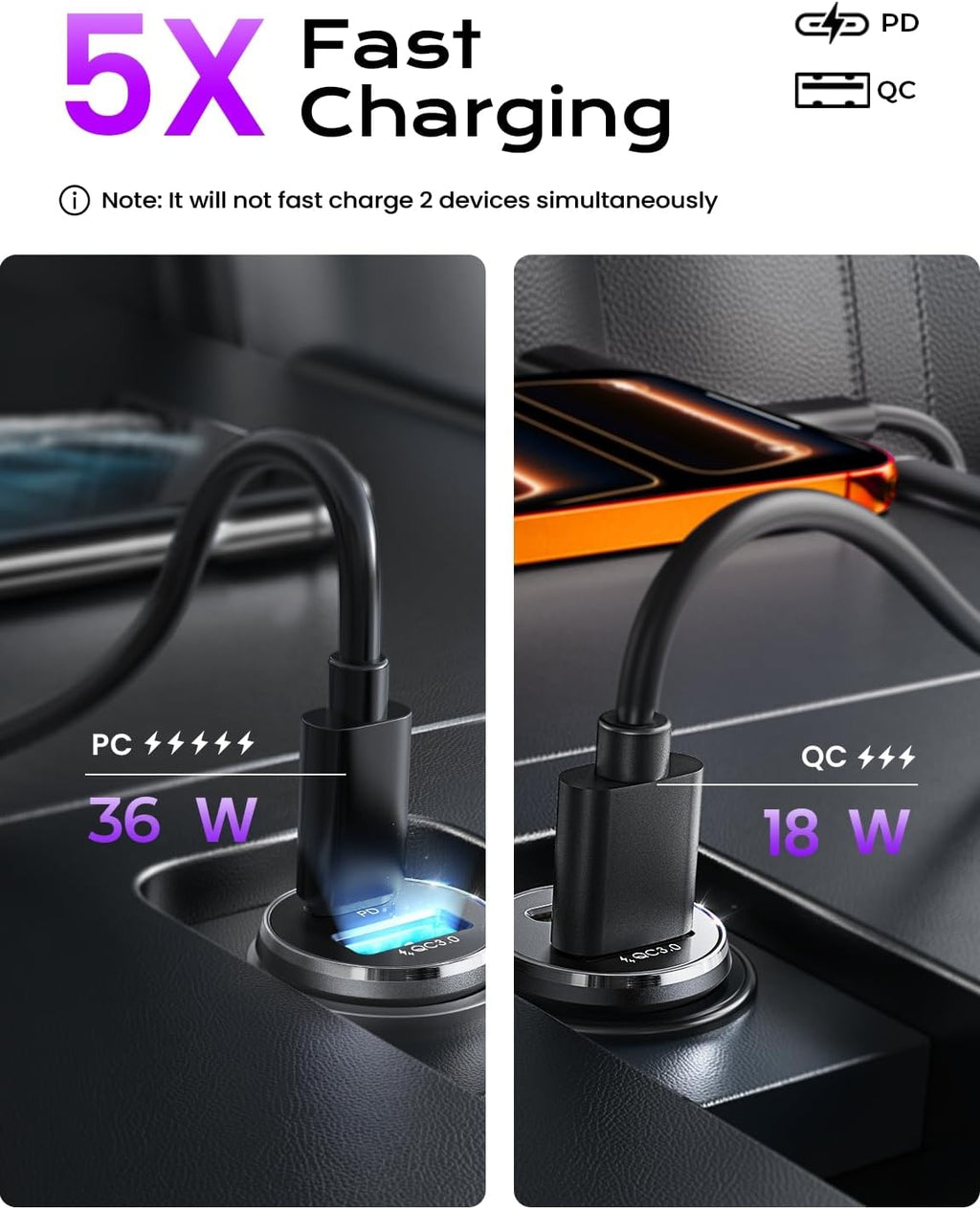 LISEN Car Charger USB C, 69W Cigarette Lighter USB Charger Adapter, 2 Pack