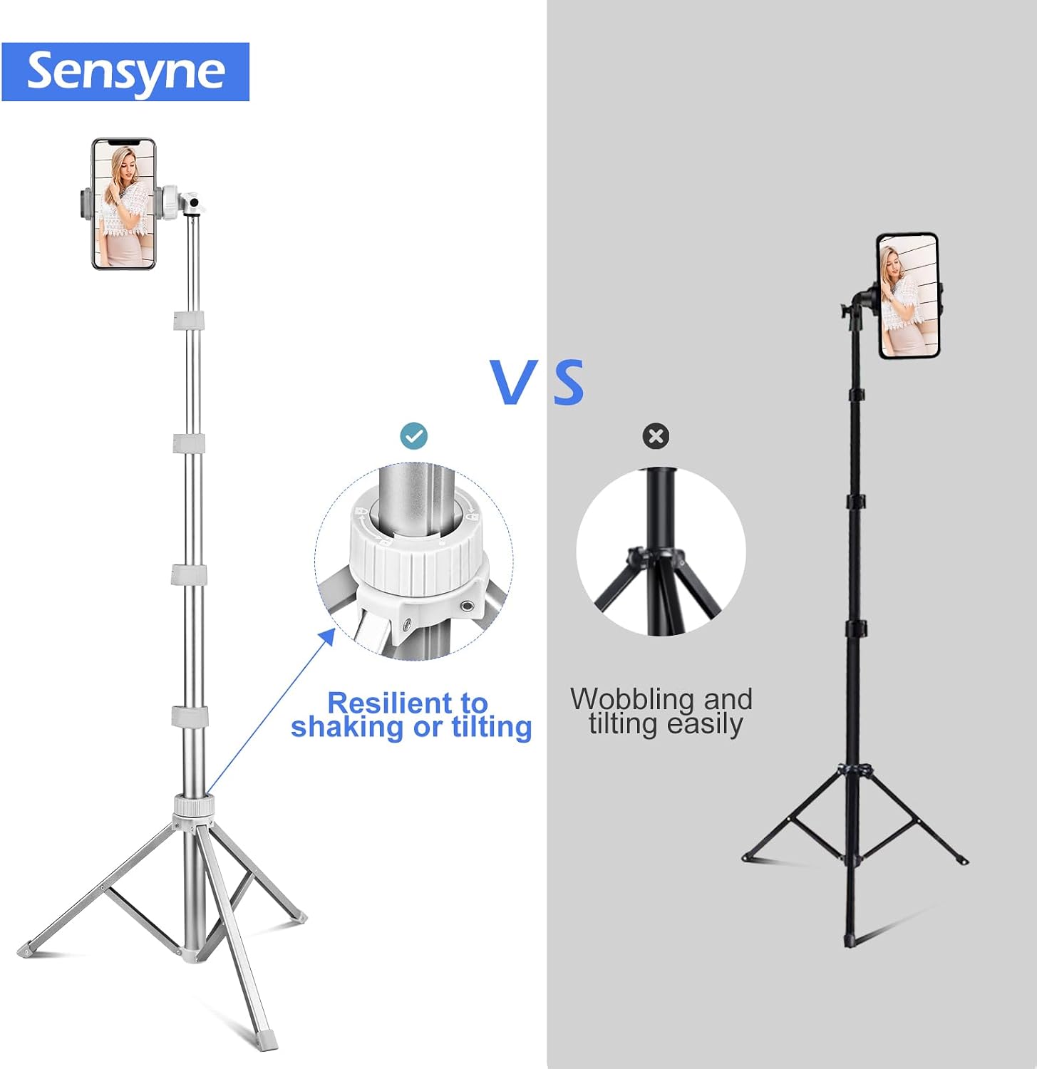 SENSYNE 72" Phone Tripod & Selfie Stick, Extendable Cell Phone Tripod Stand with Wireless Remote and Phone Holder, Compatible with iPhone Android Phone, Camera, Pink