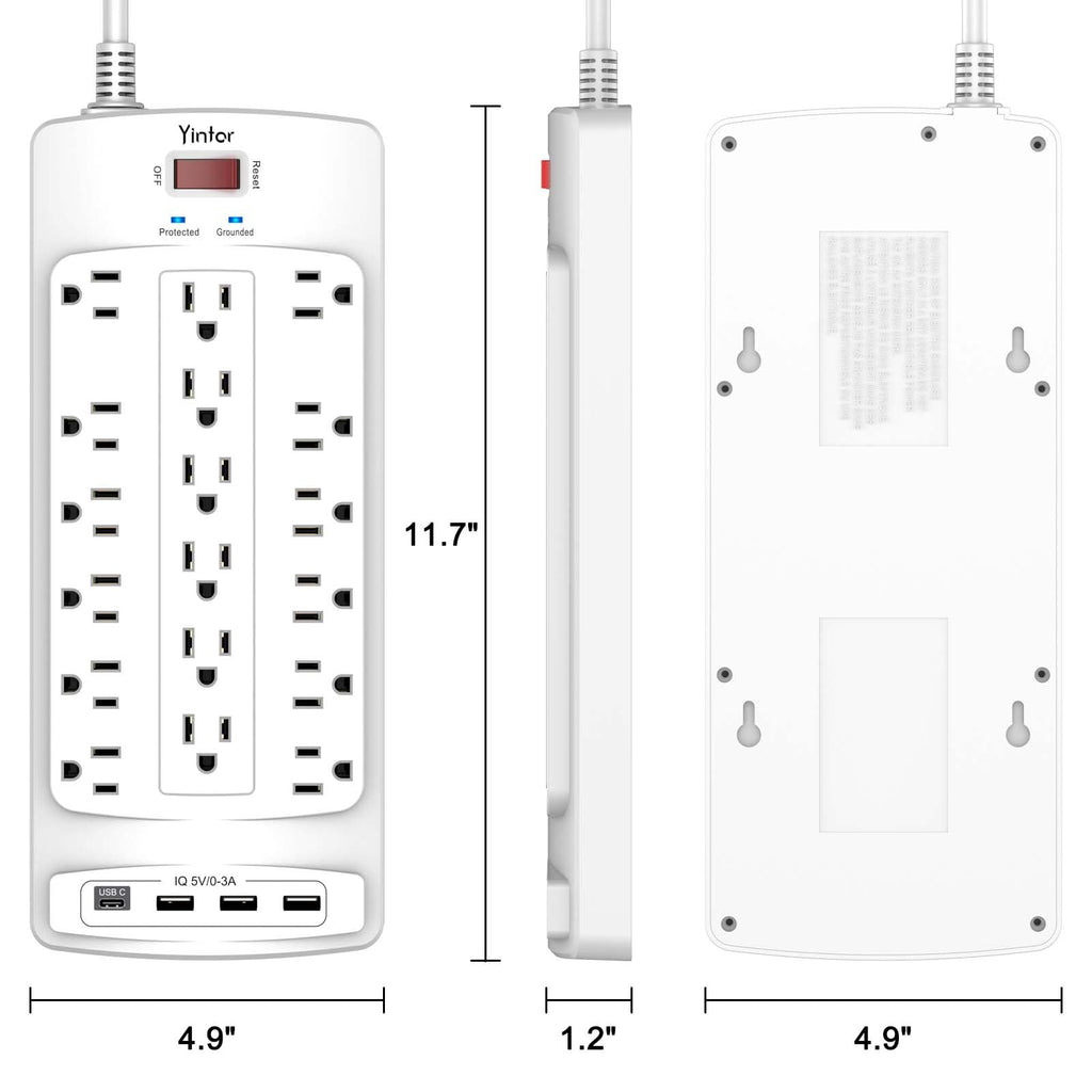 Yintar 6Ft Surge Protector Power Strip with 6 Outlets & 3 USB Ports, Black