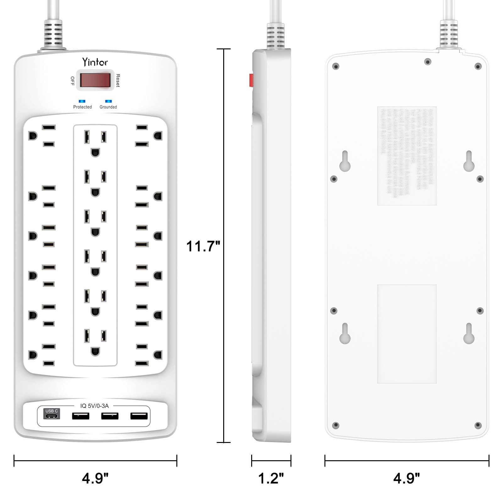 Yintar 6Ft Surge Protector Power Strip with 6 Outlets & 3 USB Ports, Black