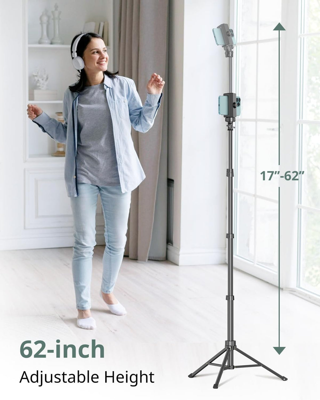 SENSYNE 72" Phone Tripod & Selfie Stick, Extendable Cell Phone Tripod Stand with Wireless Remote and Phone Holder, Compatible with iPhone Android Phone, Camera, Pink