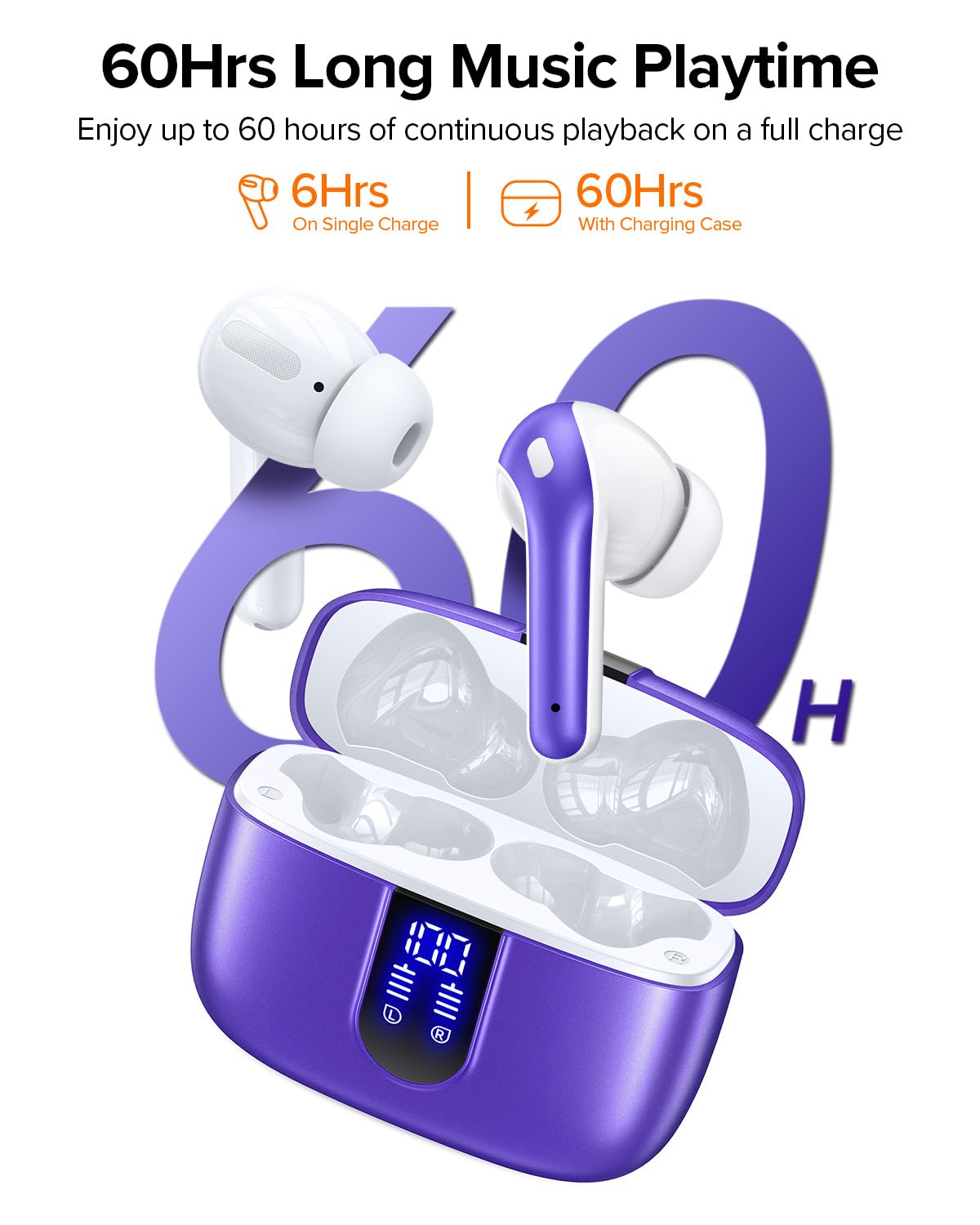 TAGRY Bluetooth Headphones True Wireless Earbuds 60H Playback LED Power Display Earphones with Wireless Charging Case IPX5 Waterproof in-Ear Ear buds with Mic for TV Smart Phone Laptop Computer Sports