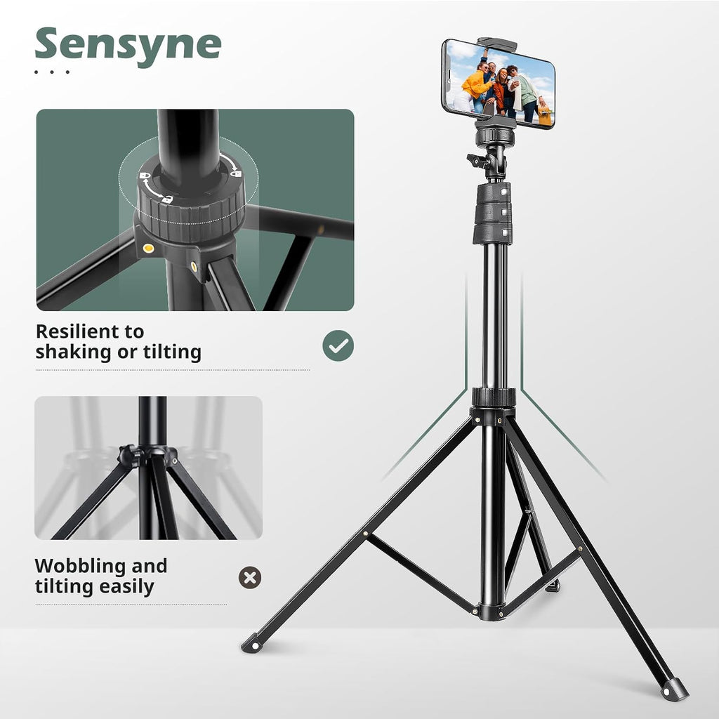 SENSYNE 72" Phone Tripod & Selfie Stick, Extendable Cell Phone Tripod Stand with Wireless Remote and Phone Holder, Compatible with iPhone Android Phone, Camera, Pink