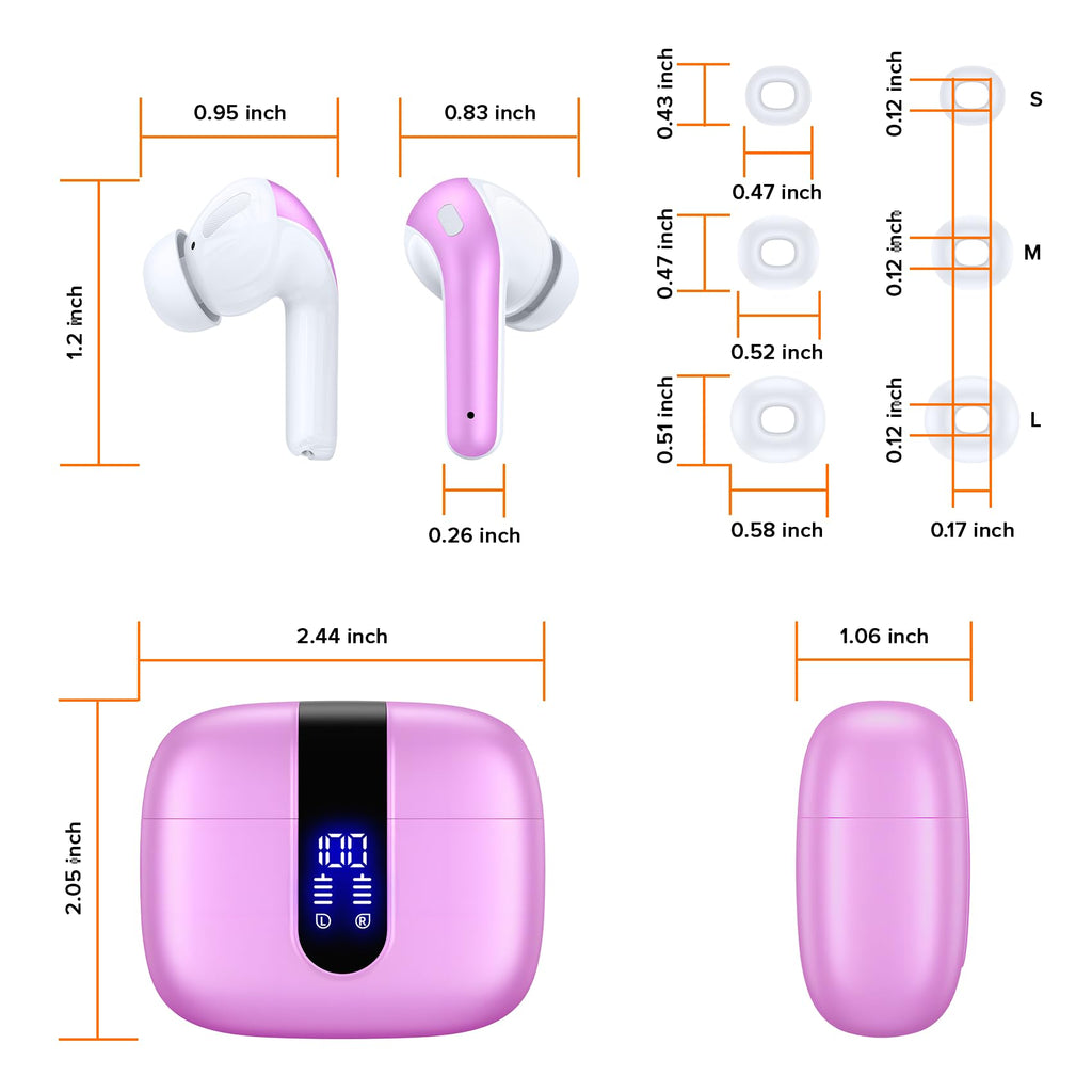 TAGRY Bluetooth Headphones True Wireless Earbuds 60H Playback LED Power Display Earphones with Wireless Charging Case IPX5 Waterproof in-Ear Ear buds with Mic for TV Smart Phone Laptop Computer Sports
