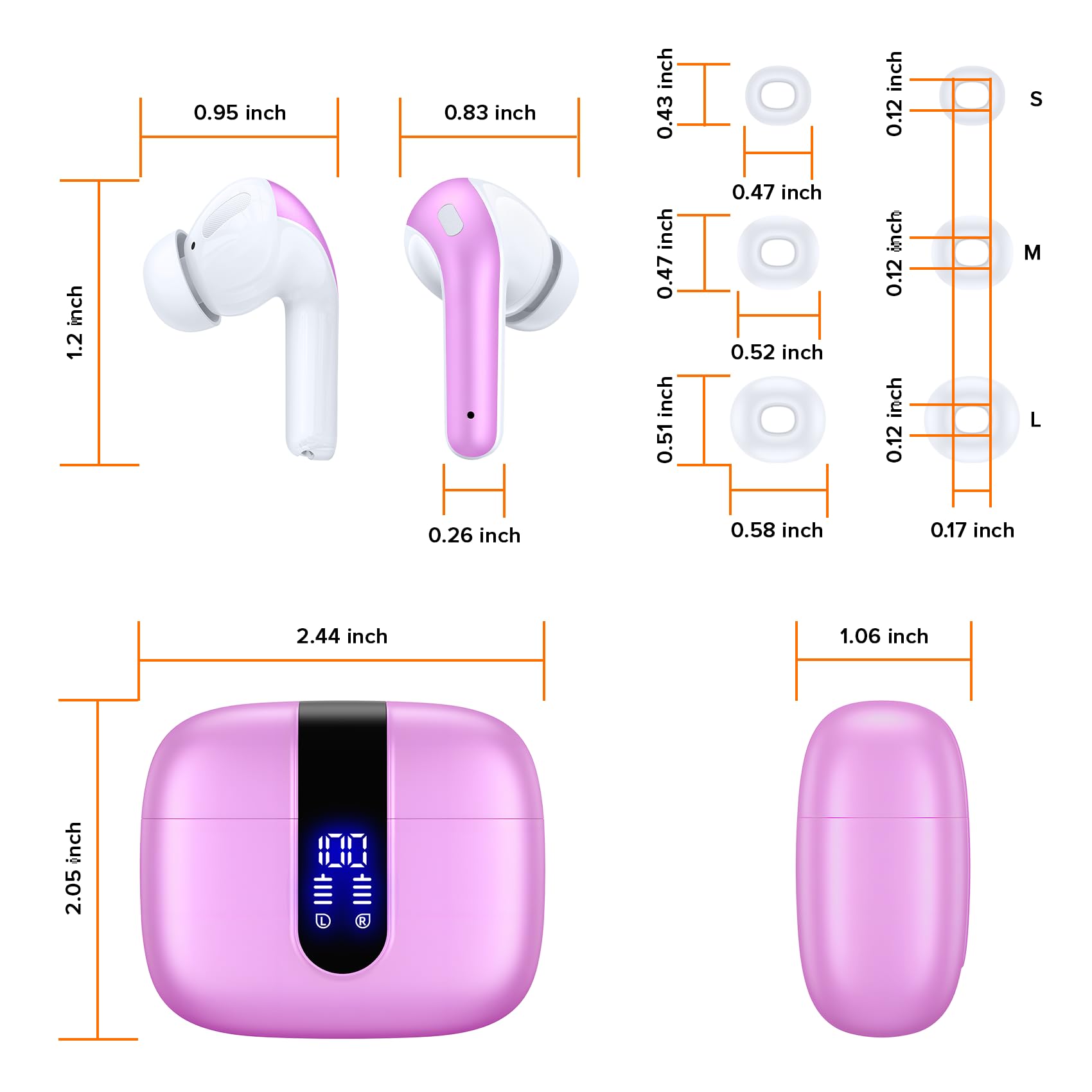 TAGRY Bluetooth Headphones True Wireless Earbuds 60H Playback LED Power Display Earphones with Wireless Charging Case IPX5 Waterproof in-Ear Ear buds with Mic for TV Smart Phone Laptop Computer Sports