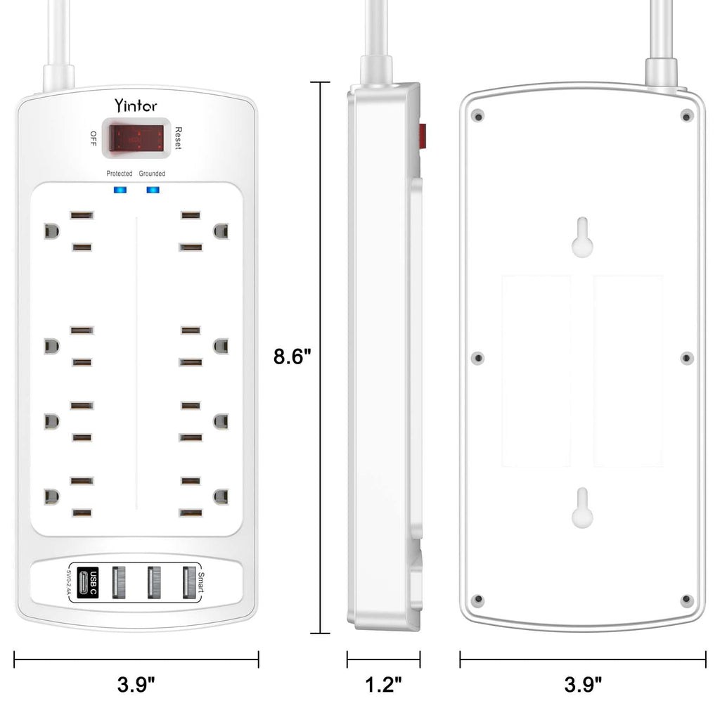 Yintar 6Ft Surge Protector Power Strip with 6 Outlets & 3 USB Ports, Black