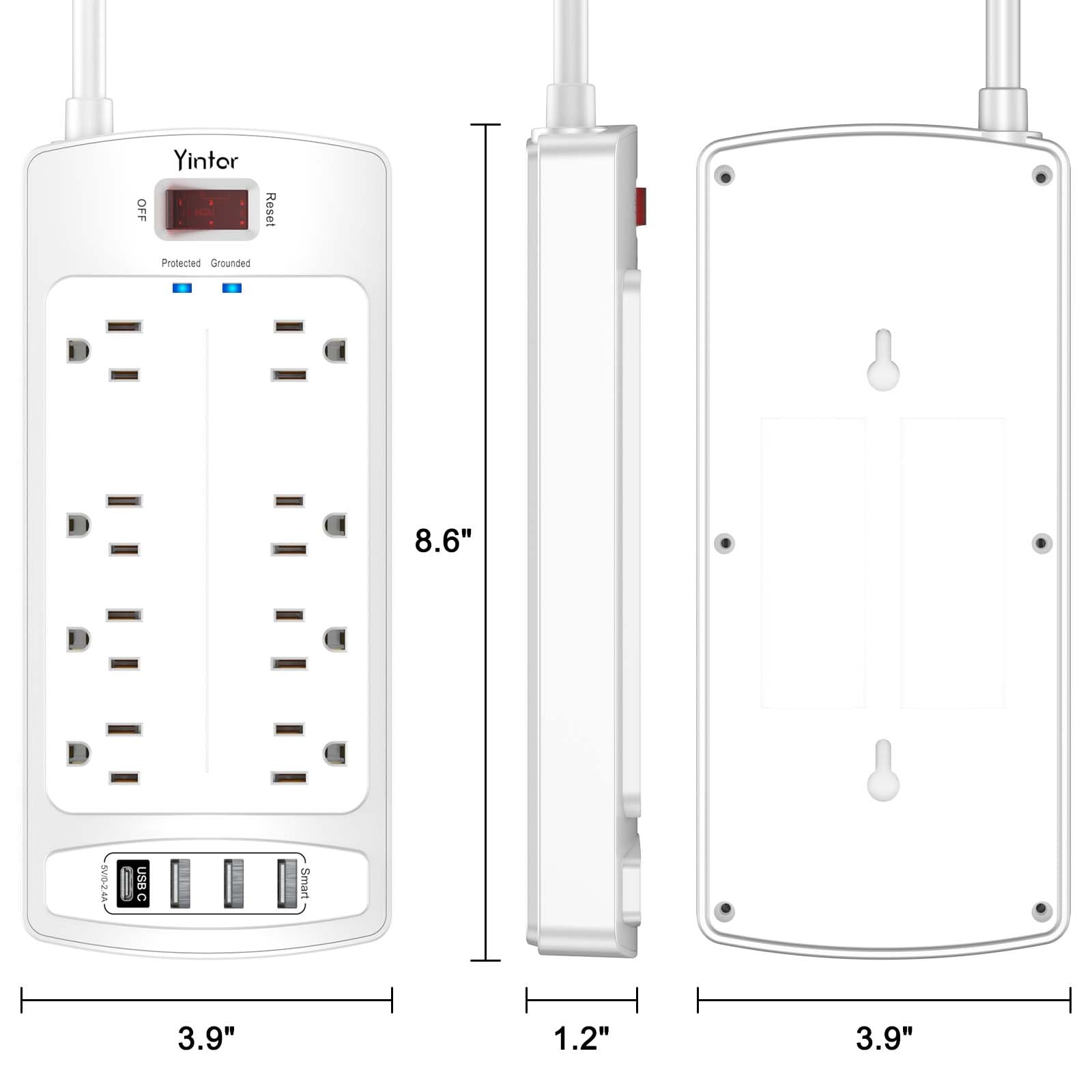 Yintar 6Ft Surge Protector Power Strip with 6 Outlets & 3 USB Ports, Black