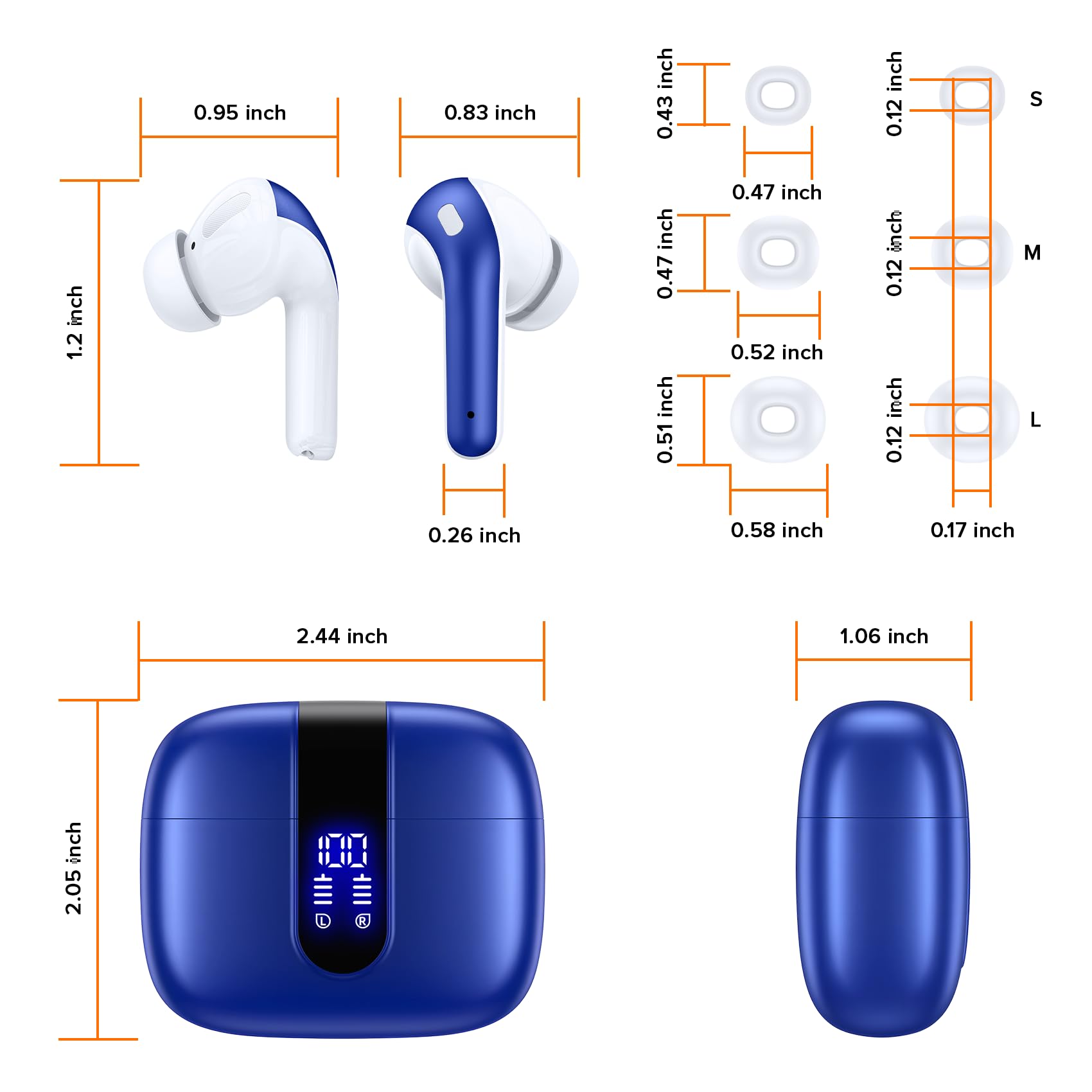 TAGRY Bluetooth Headphones True Wireless Earbuds 60H Playback LED Power Display Earphones with Wireless Charging Case IPX5 Waterproof in-Ear Ear buds with Mic for TV Smart Phone Laptop Computer Sports