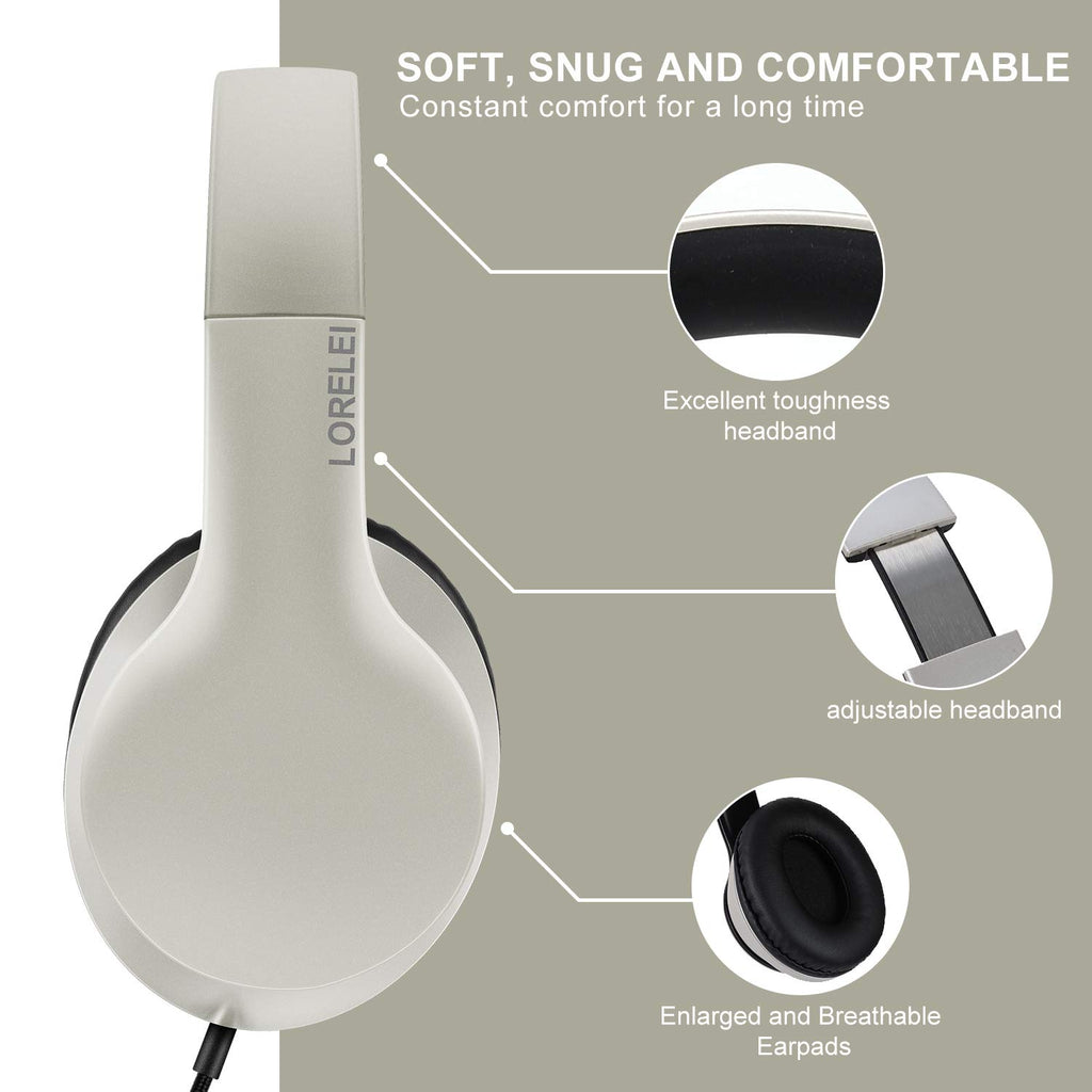 LORELEI X6 Over-Ear Wired Stereo Bass Headphones with Microphone, Lightweight, Foldable & Portable with 1.45M No-Tangle for Smartphone, Tablet, MP3/4, Space Black