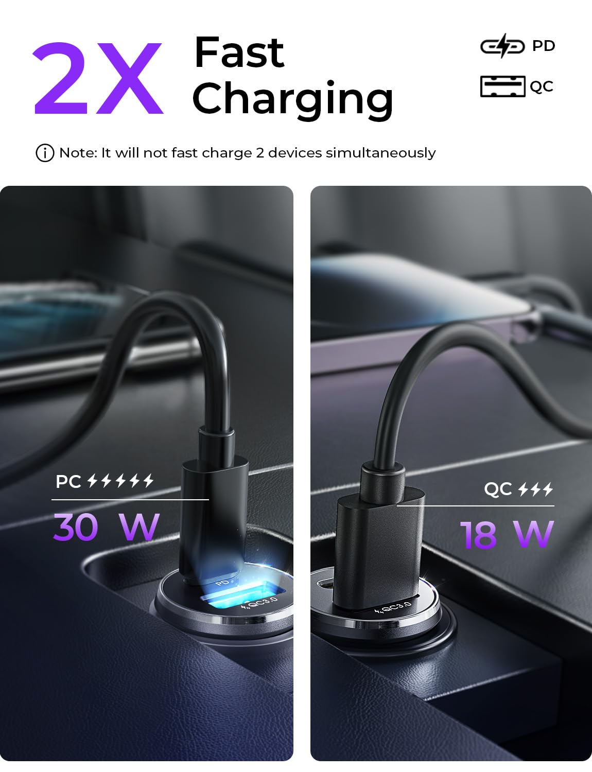 LISEN Car Charger USB C, 69W Cigarette Lighter USB Charger Adapter, 2 Pack