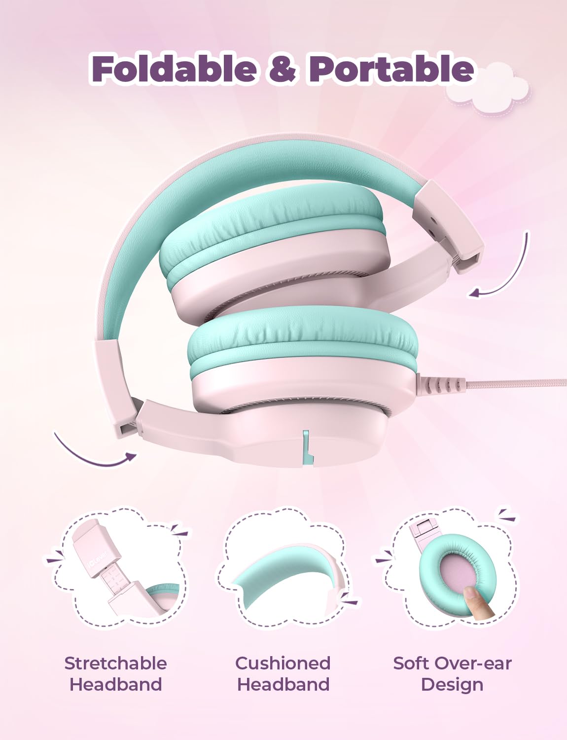 iClever HS19 Kids Headphones for School, Over-Ear for Toddler Boys Girls