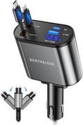 Retractable Car Charger,4 in 1 Fast Charging Car Charger with USB-C & USB-A