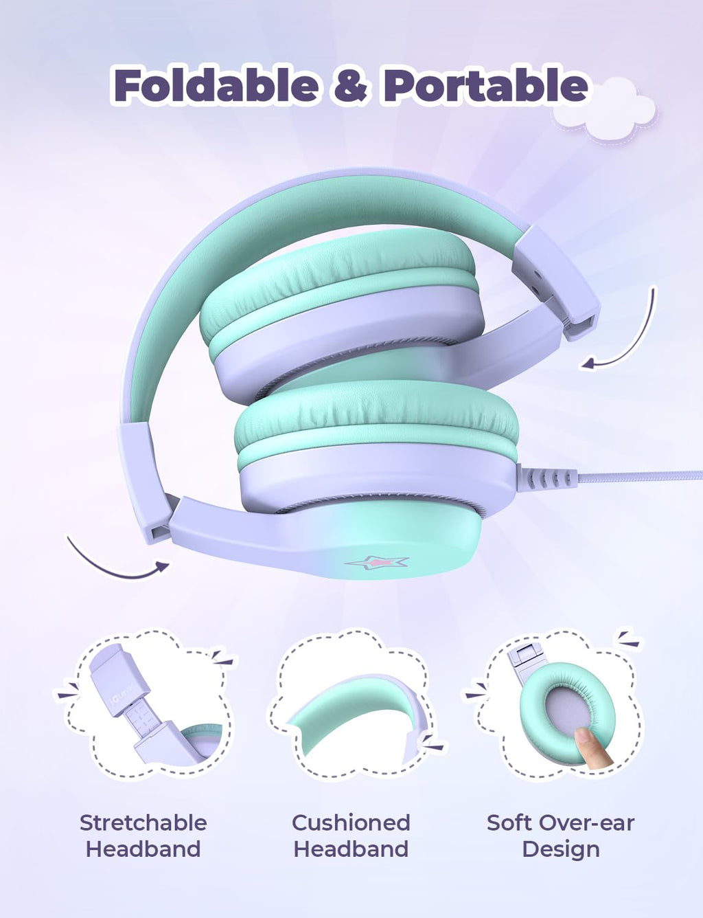 iClever HS19 Kids Headphones for School, Over-Ear for Toddler Boys Girls