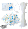 3/4" Strong Back-Glue Self Adhesive White Cable Zip Tie Mounts 100pcs with 8" Ties, Screws, Outdoor Sticky Wire Fasteners Cable Clips Management Anchors Organizer Holders Squares