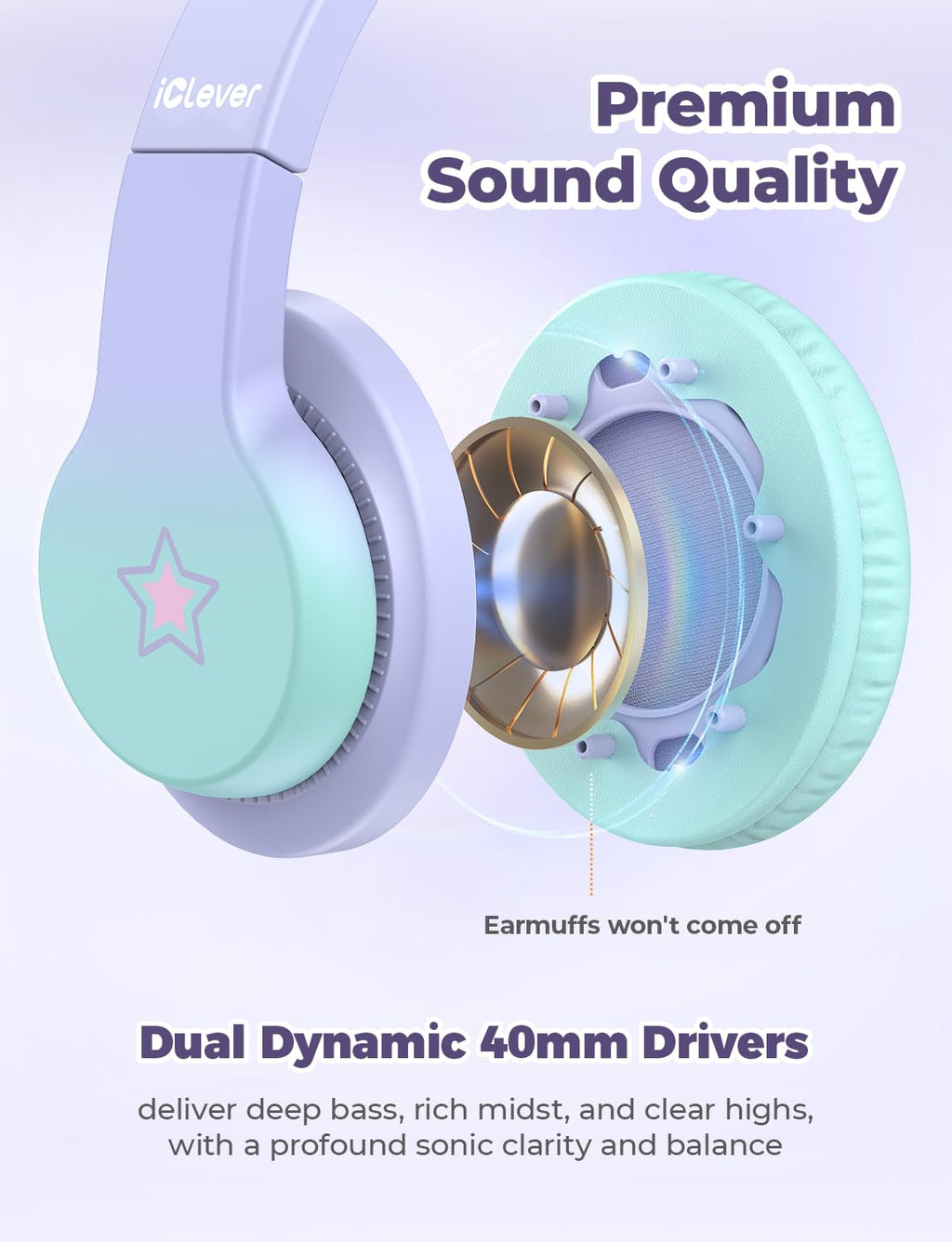 iClever HS19 Kids Headphones for School, Over-Ear for Toddler Boys Girls