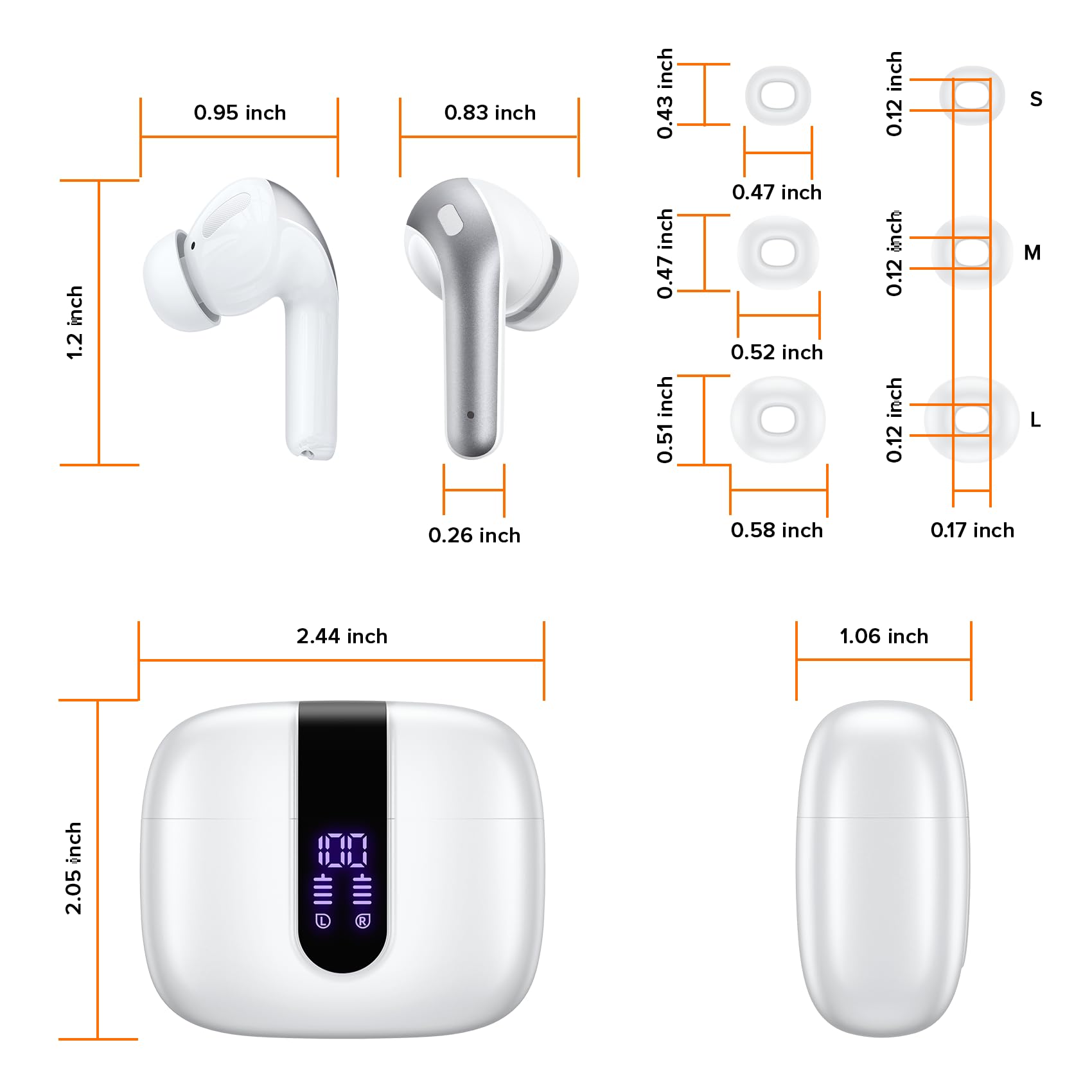 TAGRY Bluetooth Headphones True Wireless Earbuds 60H Playback LED Power Display Earphones with Wireless Charging Case IPX5 Waterproof in-Ear Ear buds with Mic for TV Smart Phone Laptop Computer Sports