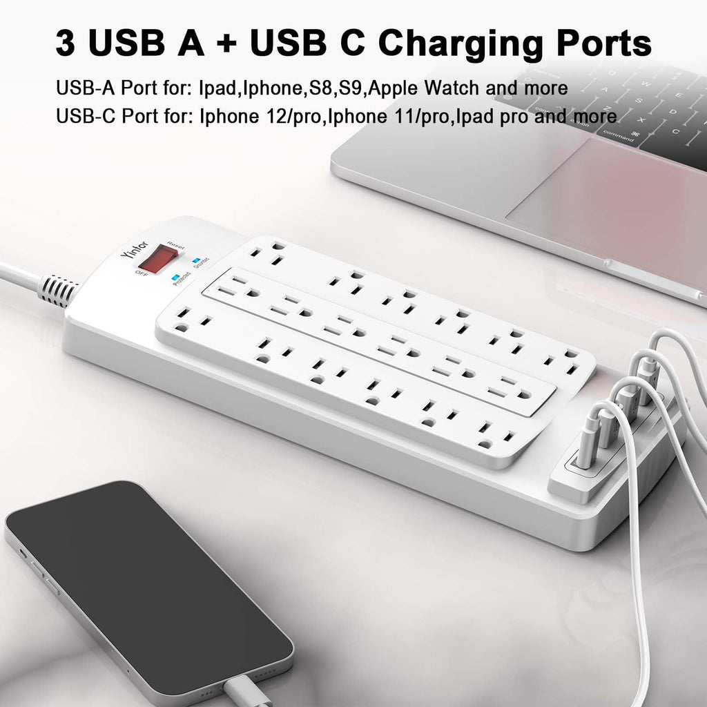 Yintar 6Ft Surge Protector Power Strip with 6 Outlets & 3 USB Ports, Black