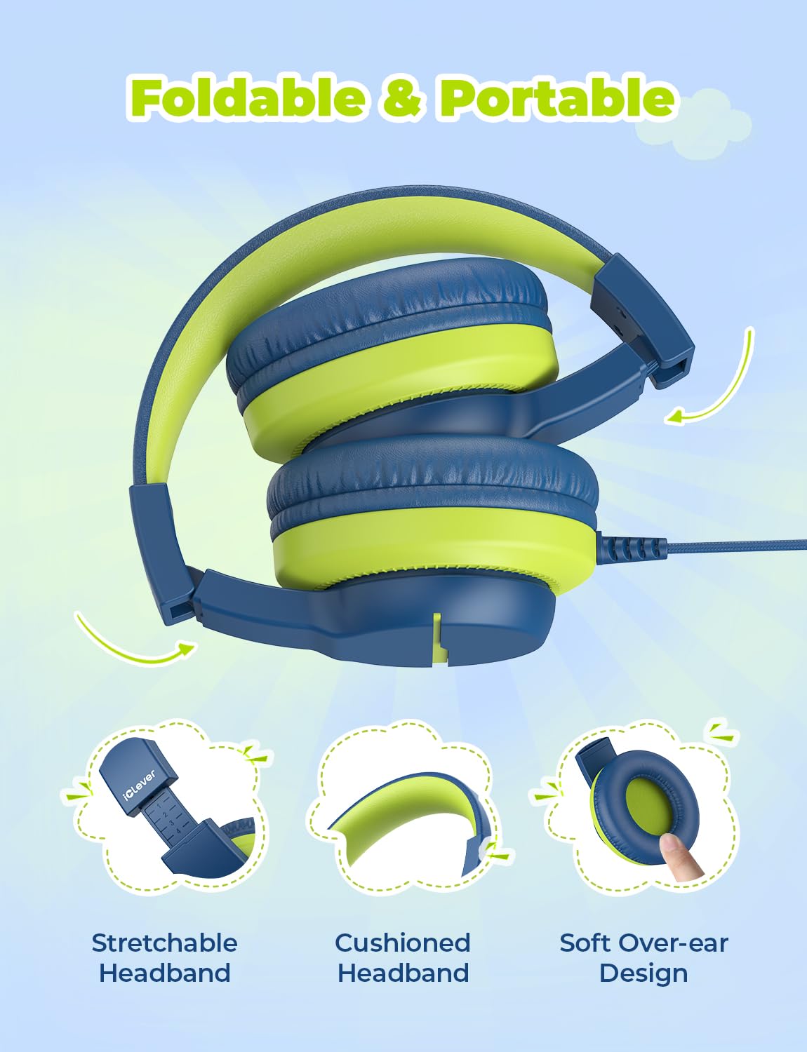 iClever HS19 Kids Headphones for School, Over-Ear for Toddler Boys Girls