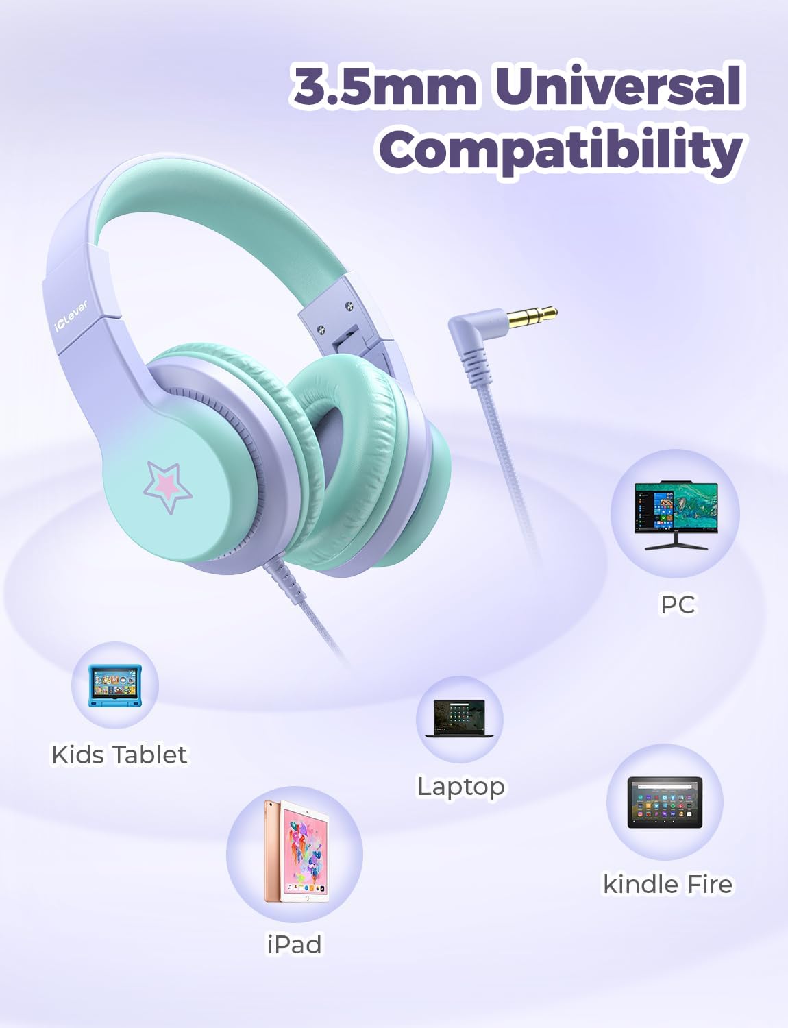 iClever HS19 Kids Headphones for School, Over-Ear for Toddler Boys Girls