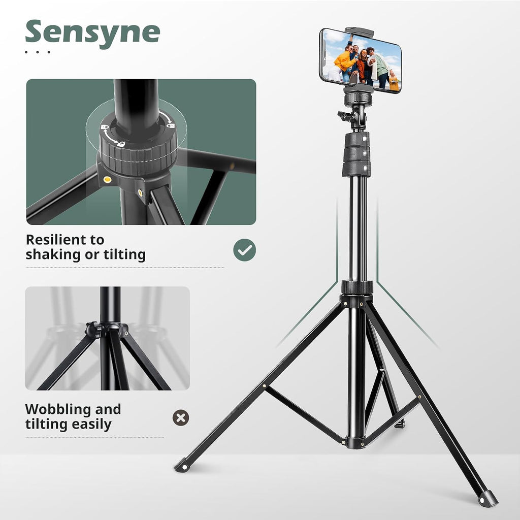 SENSYNE 72" Phone Tripod & Selfie Stick, Extendable Cell Phone Tripod Stand with Wireless Remote and Phone Holder, Compatible with iPhone Android Phone, Camera, Pink