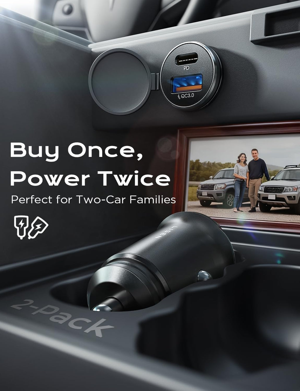 LISEN Car Charger USB C, 69W Cigarette Lighter USB Charger Adapter, 2 Pack