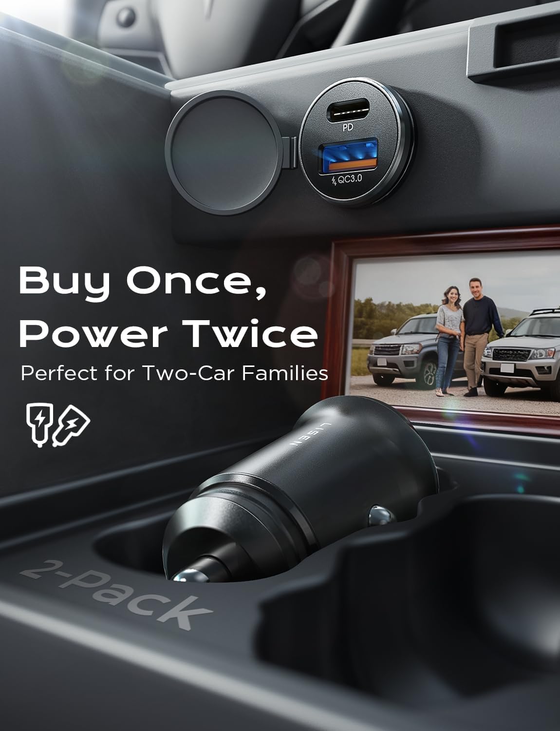 LISEN Car Charger USB C, 69W Cigarette Lighter USB Charger Adapter, 2 Pack