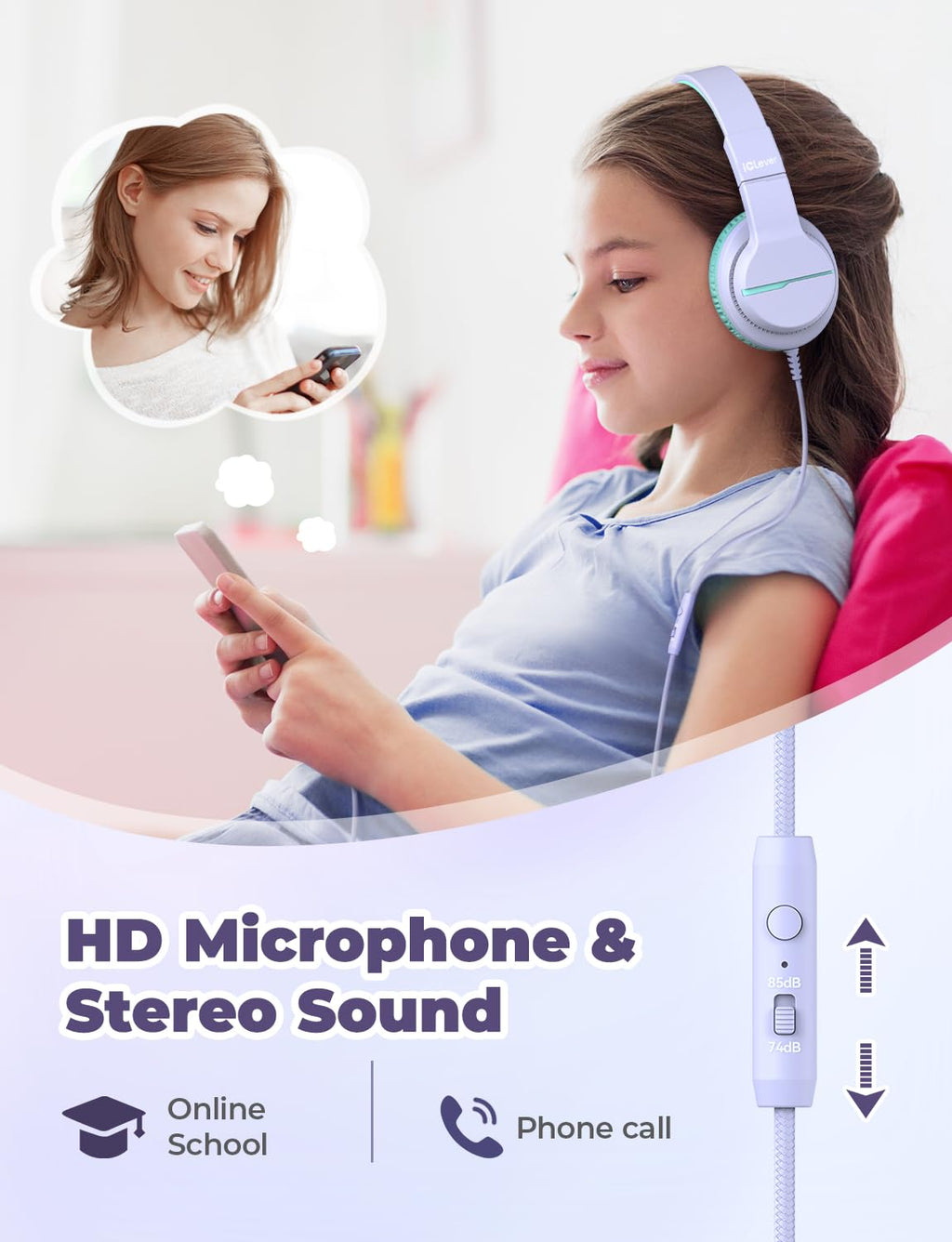 iClever HS19 Kids Headphones for School, Over-Ear for Toddler Boys Girls