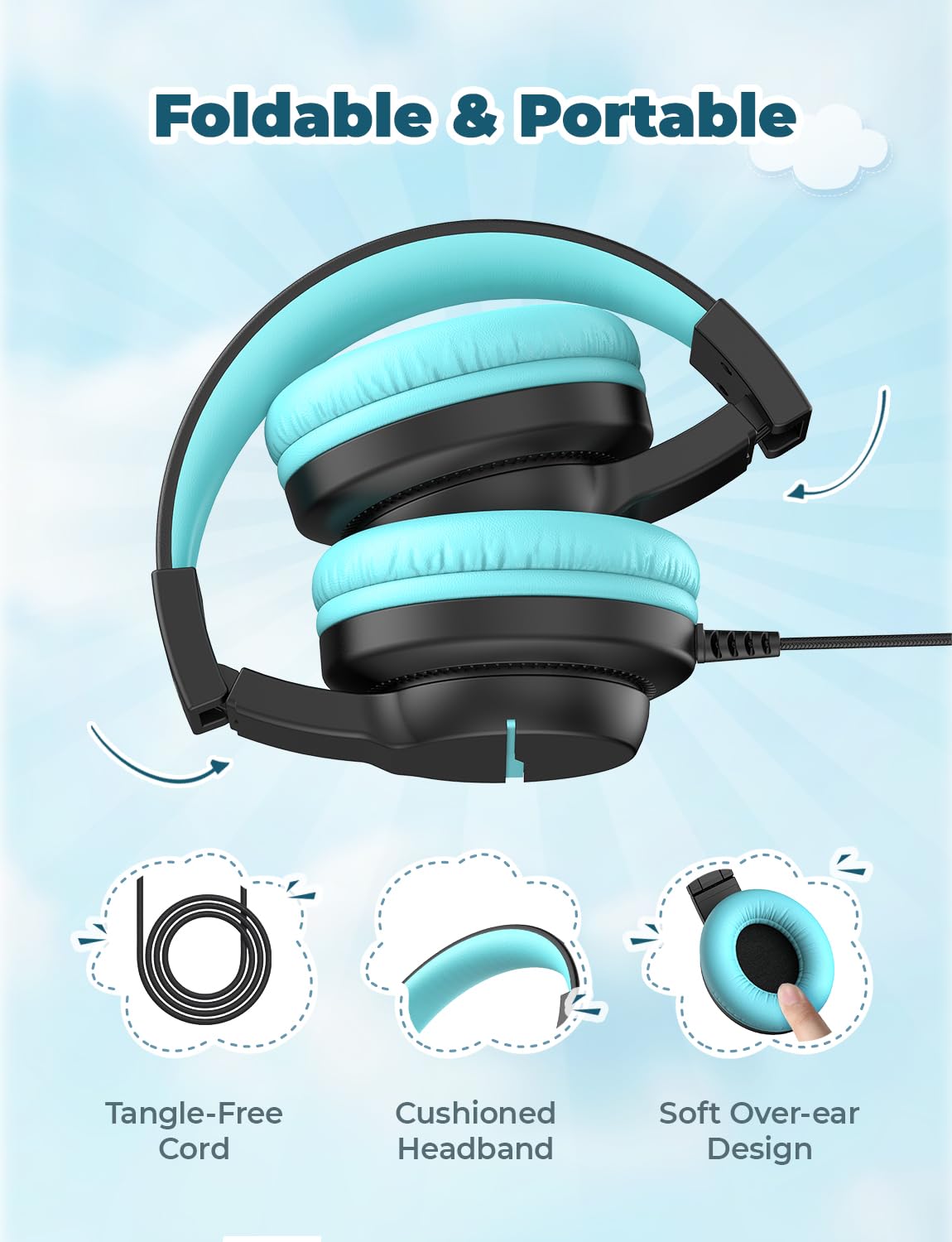 iClever HS19 Kids Headphones for School, Over-Ear for Toddler Boys Girls