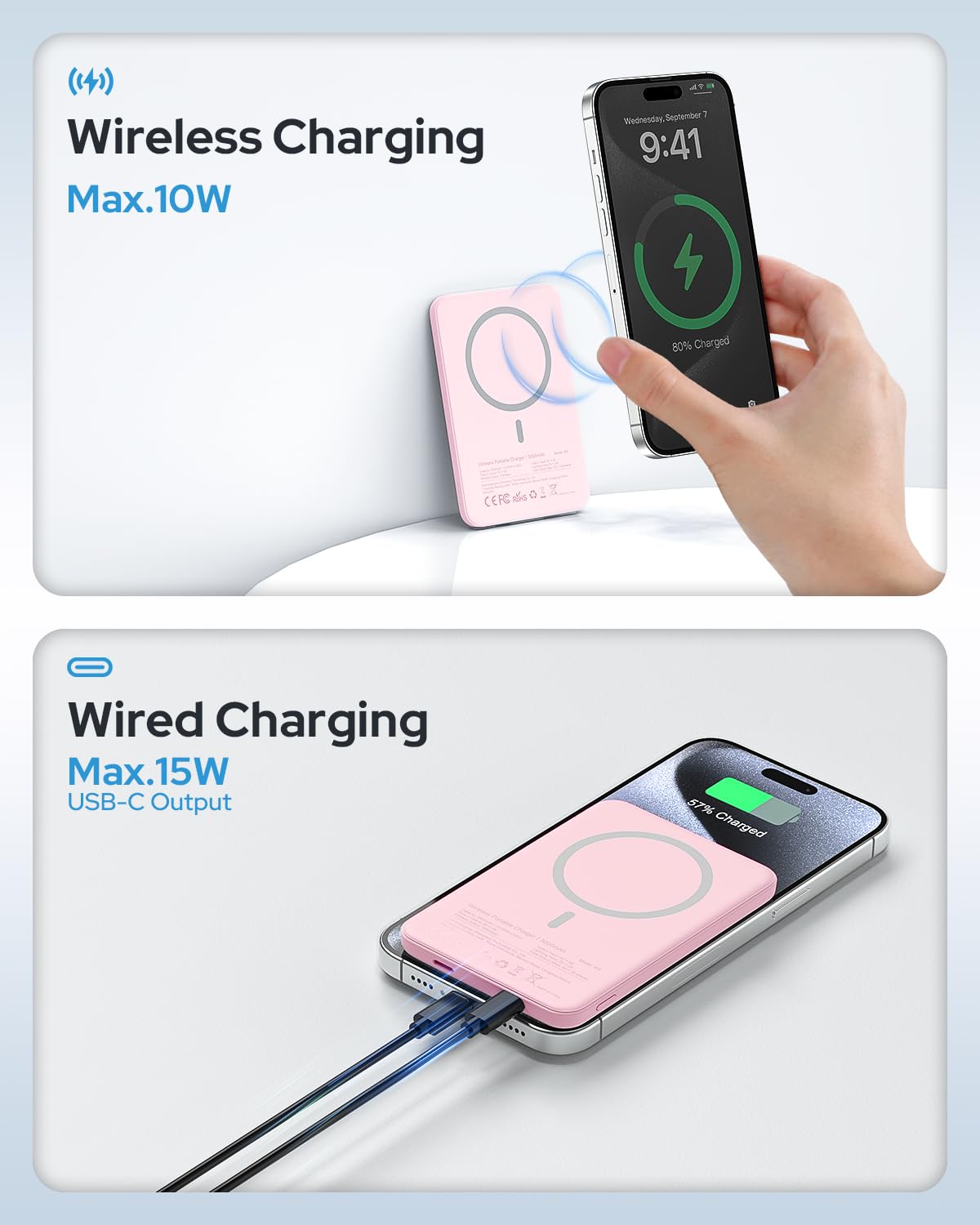 for Magsafe Portable Charger, 5000mAh Slim Wireless Magnetic Power Bank