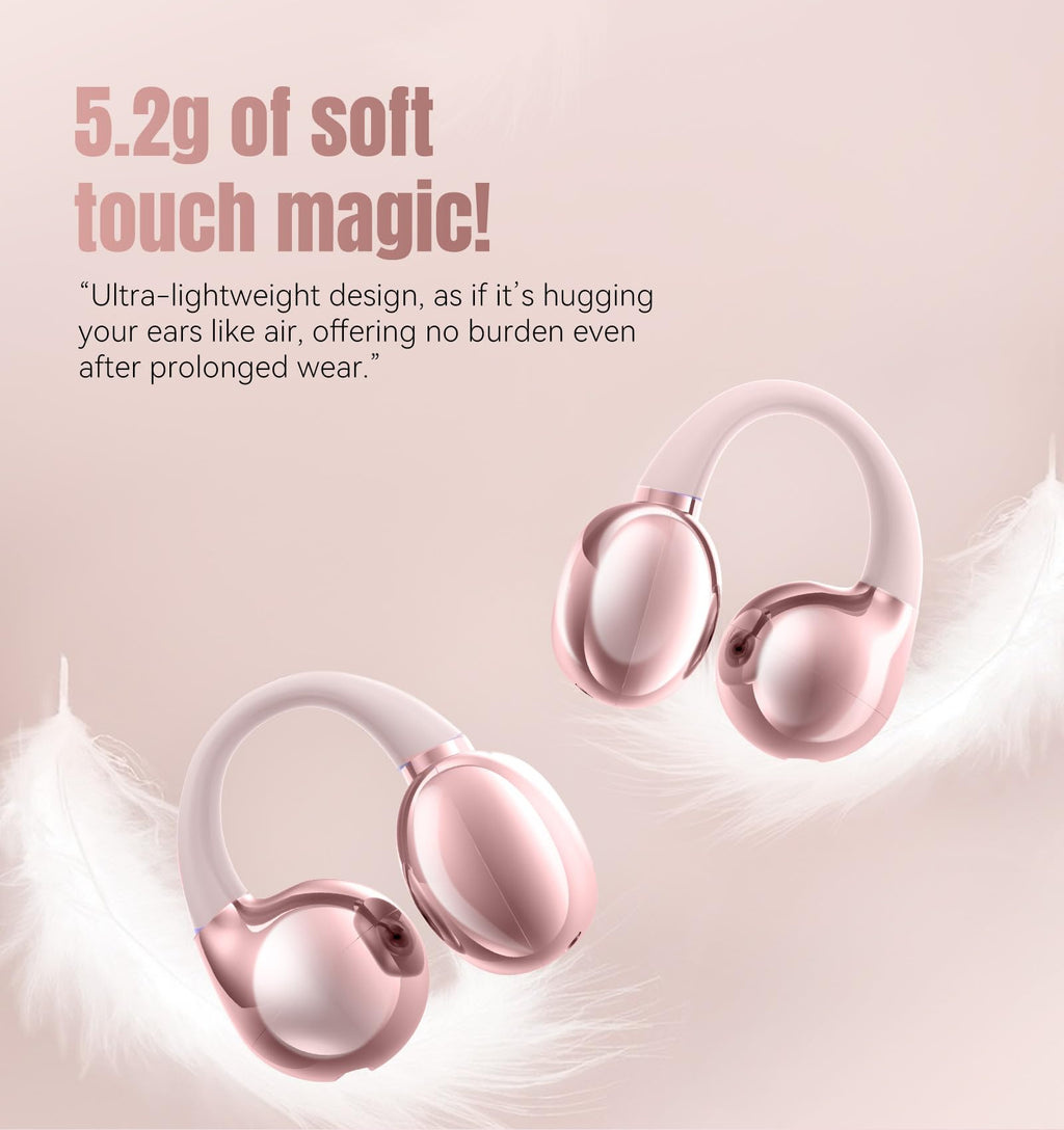 King Lucky Clip-On Earbuds Gen 3, Open-Ear Wireless Bluetooth 6.0 Headphones with Mic, Secure Fit for Small Ears & Glasses Wearers, 50H Playtime, LED Digital Display, ENC, IPX5 Waterproof (Purple)