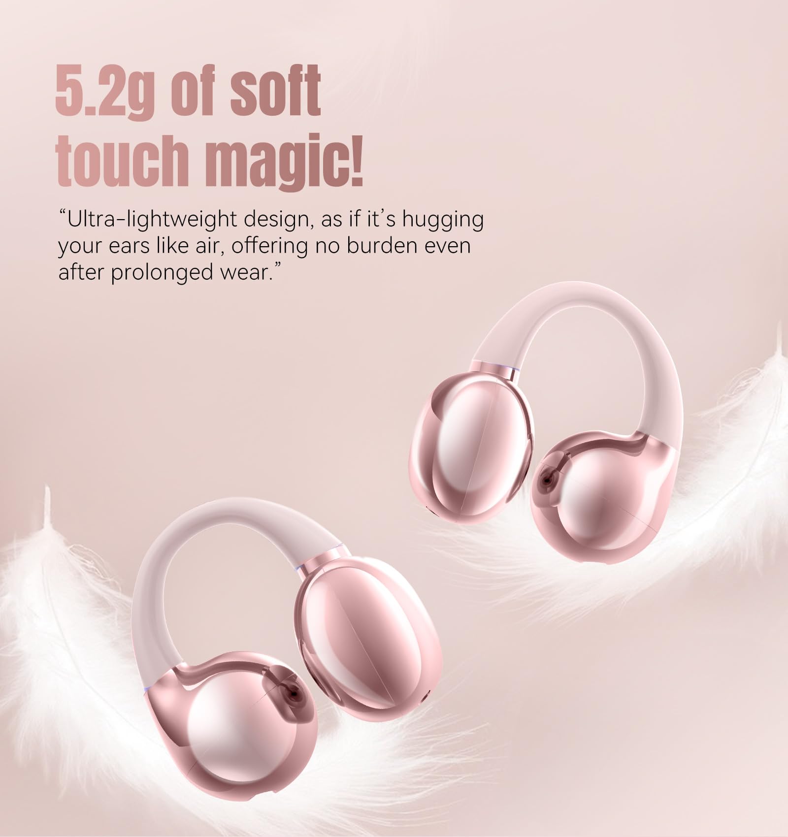 King Lucky Clip-On Earbuds Gen 3, Open-Ear Wireless Bluetooth 6.0 Headphones with Mic, Secure Fit for Small Ears & Glasses Wearers, 50H Playtime, LED Digital Display, ENC, IPX5 Waterproof (Purple)
